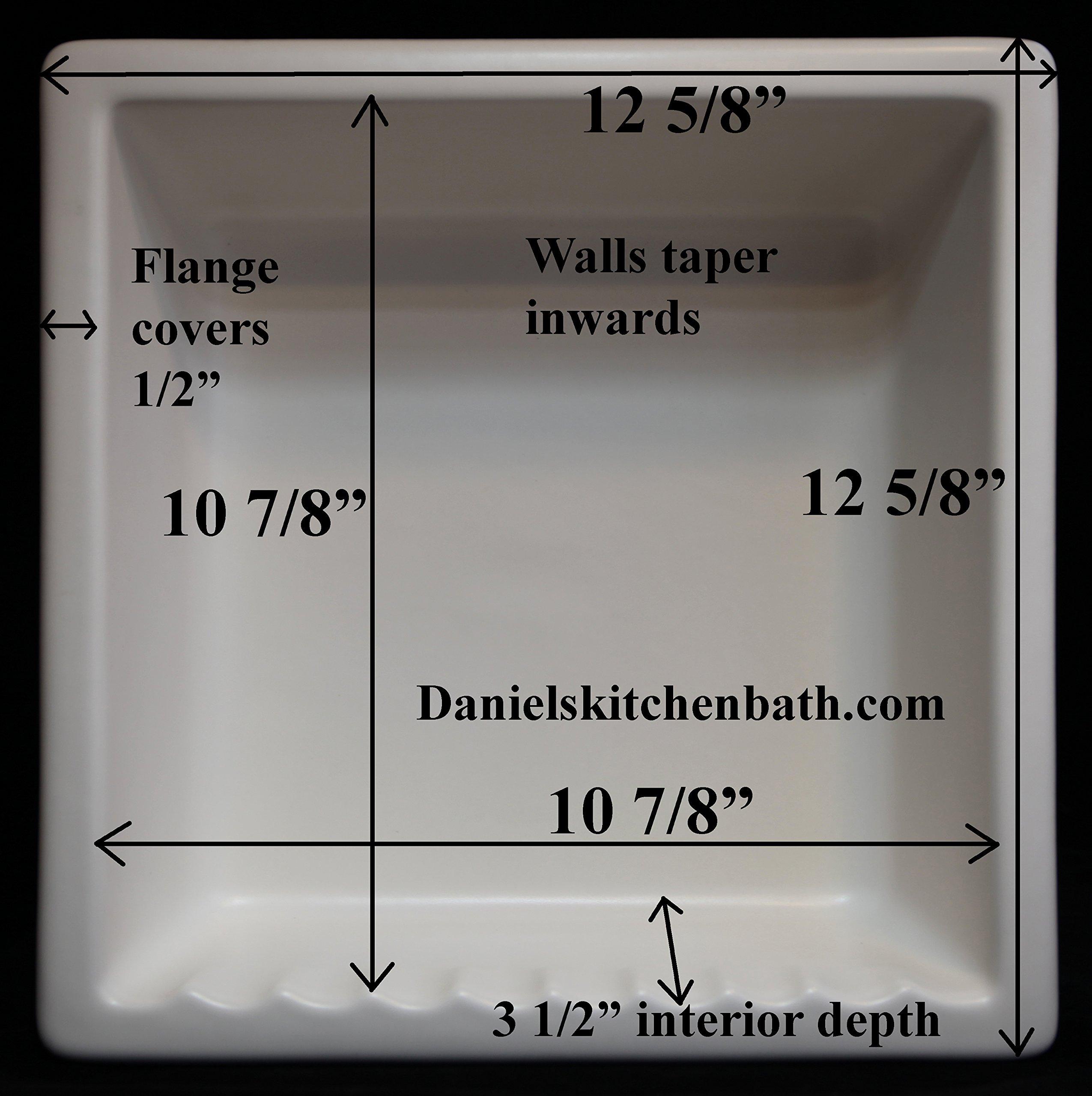 shower-shelf 1 USA made Ceramic Recessed Shower Niche 1 compartment shampoo shelf. Easy Install, Easy Clean, Sanitary, Will not Rust or Black Mold, Holds most 3-32 oz shampoo bottles, Soap Holder1C