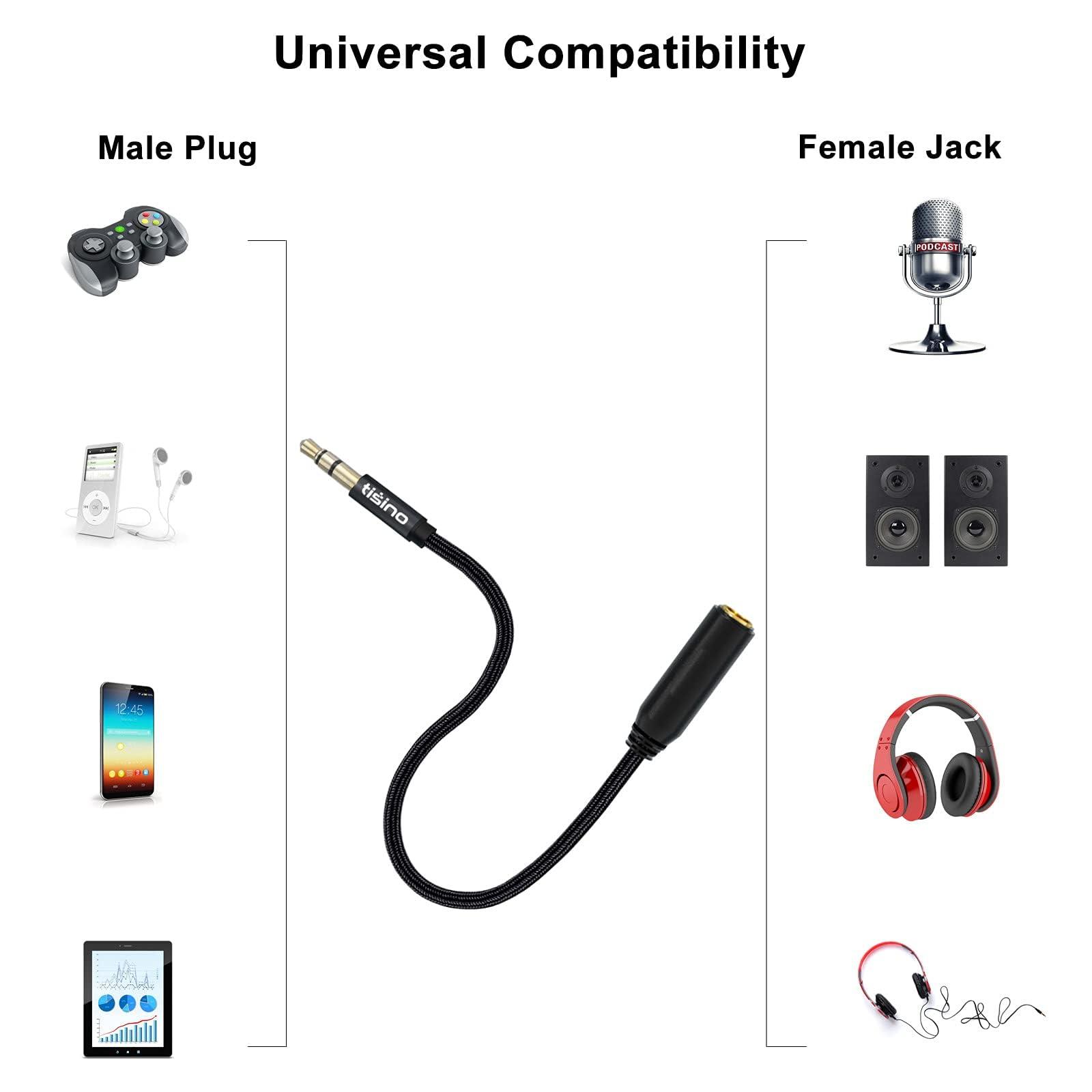 Tisino Tisino 1/4 to 3.5mm Adapter, 1/4" Female to 1/8" Male Stereo Audio Adapter for Headphone, Amplifiers, Guitar, Amp etc. - 1ft/30cm