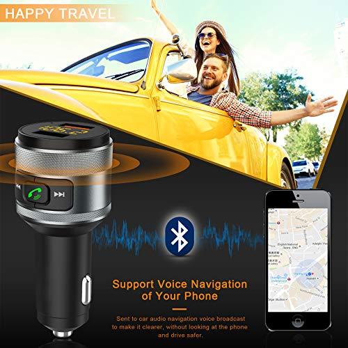 IMDEN IMDEN Bluetooth 5.0 FM Transmitter for Car, 3.0 Wireless Bluetooth FM Radio Adapter Music Player FM Transmitter/Car Kit with Hands-Free Calling and 2 USB Ports Charger Support USB Drive