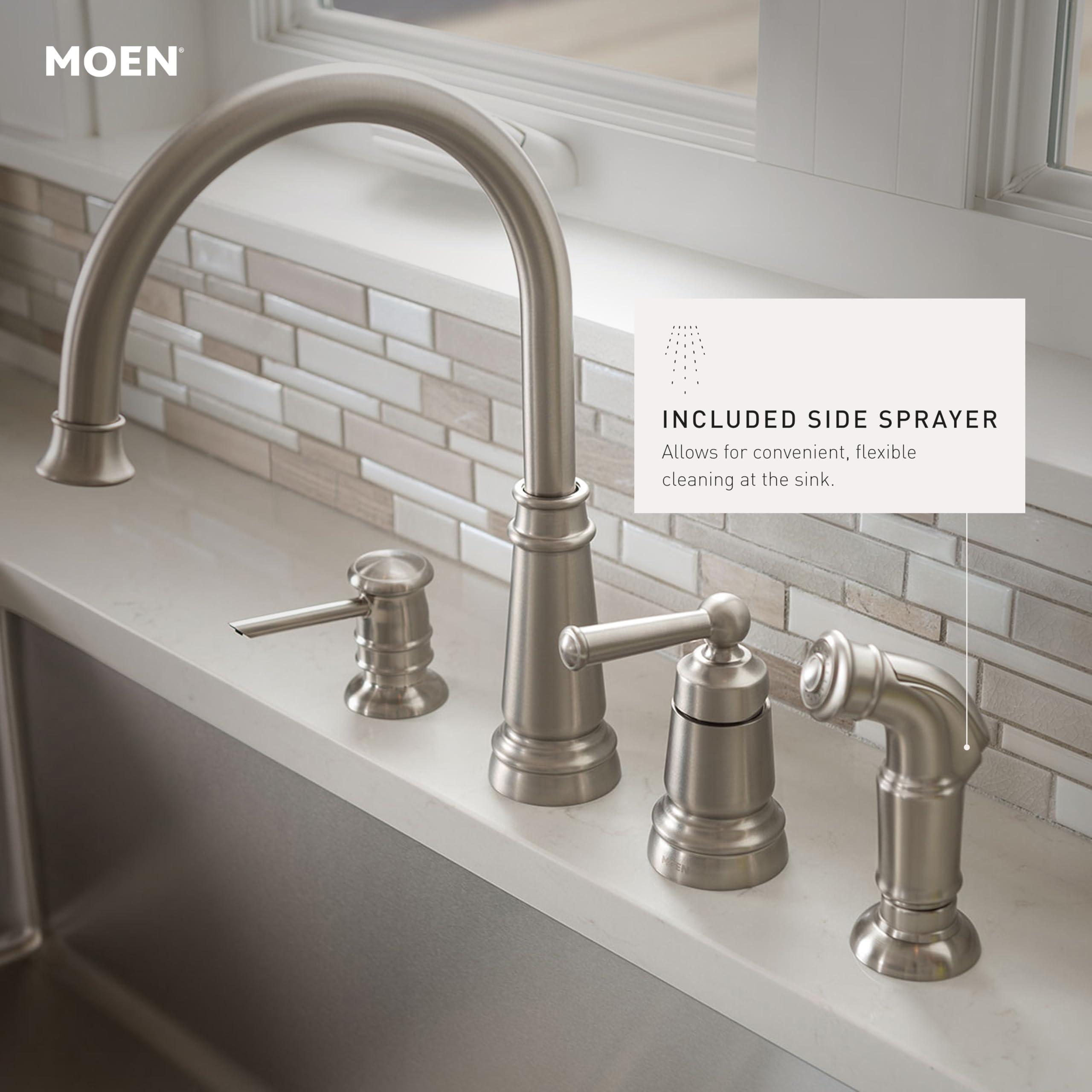 Moen Moen Spot Resist Stainless One-Handle High Arc 4-hole Kitchen Faucet with Side Sprayer and Soap Dispenser, 87042SRS