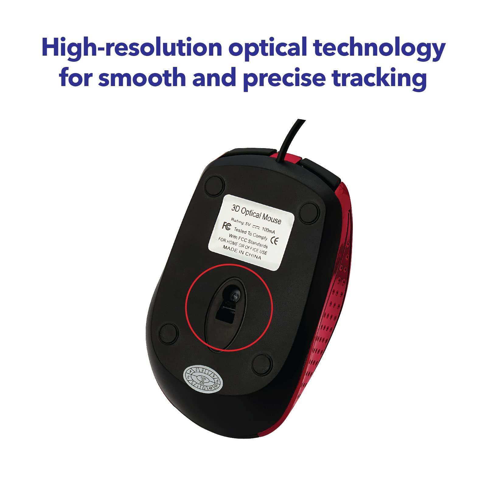 Verbatim Verbatim Wired USB Computer Mouse - Corded USB Mouse for Laptops and PCs - Right or Left Hand Use, Red 99742, 1.4\" x 2.4\" x 3.9\"