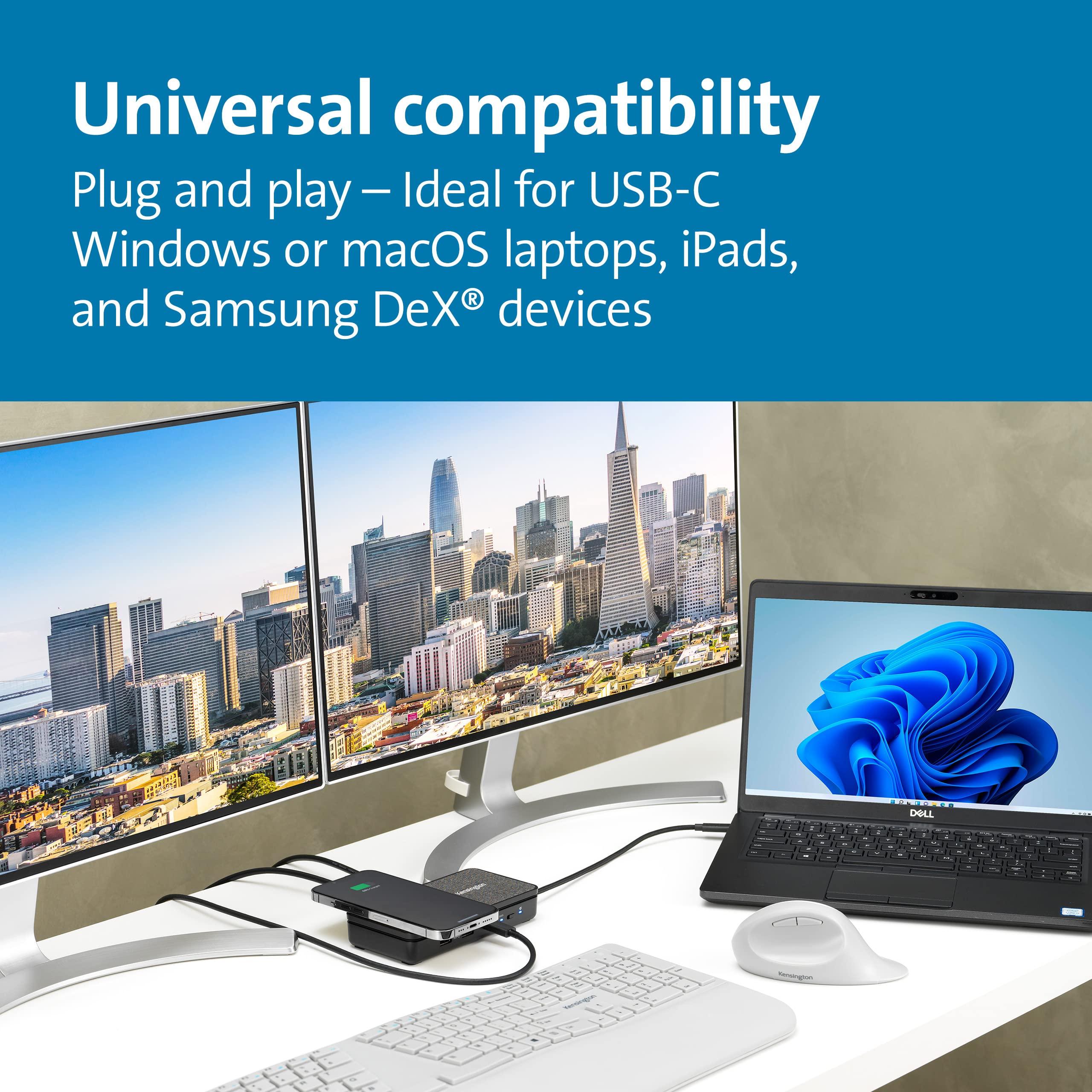 Kensington Kensington USB-C Hub with Qi Charging, Dual HDMI 4K@60Hz, 100W PD Pass Through Charging, 1Gbps Ethernet Port, Compatible with MacBook, iPad, HP, Lenovo Laptops (K32800WW) Black