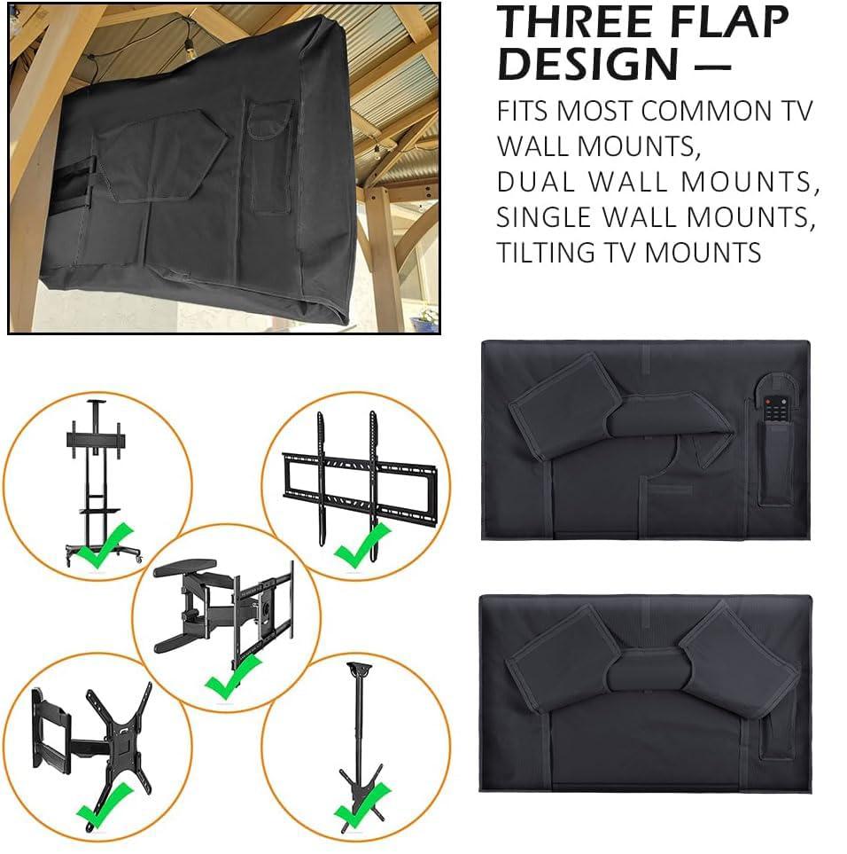 HOMEYA Outdoor TV Cover 55-58 Inch with Clear Scratch Resistant Front Flap + Bottom Cover, HOMEYA 600D Weatherproof & Waterproof TV Screen Protector, Fits Most TV Mounts Stands with Remote Controller Pocket
