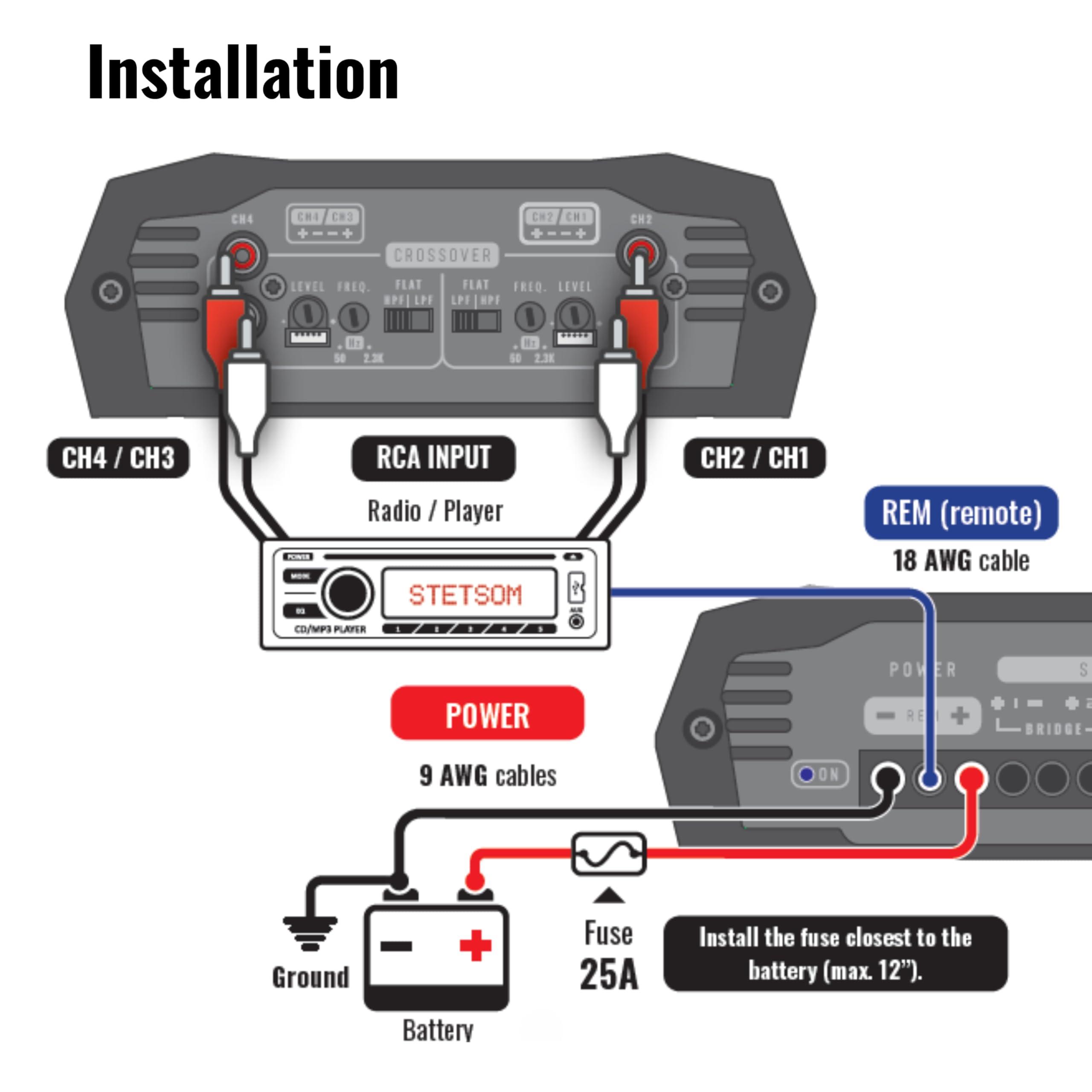 Stetsom Stetsom Bravo HQ 400.4 - Multichannel Car Audio Digital Amp, 2 Ohms Stable - 400 Watts RMS 4 Independent Channels, Variable Crossover, Full Range, Car Stereo ds Bridge Speakers 400x4 RCA & High Input