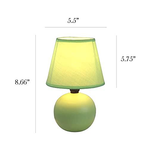 Simple Designs Simple Designs LT2008-GRN-2PK Mini Ceramic Globe Table Lamp 2 Pack Set with Matching Fabric Shade, Green
