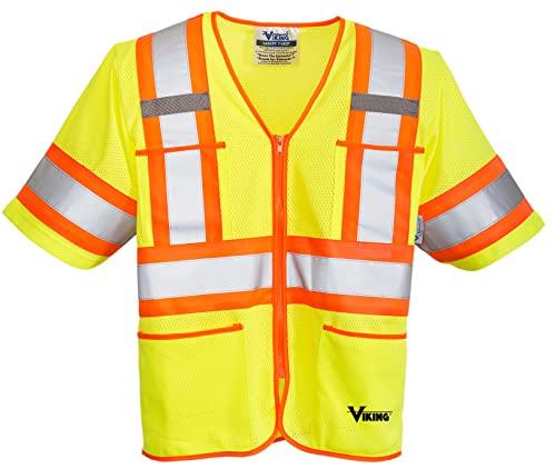 VIKING Viking Class 3 Hi Vis Safety Vest - Durable T Reflective Vest with Vi-Brance Reflective Material; ANSI/ISEA Compliant, Green - X-Large