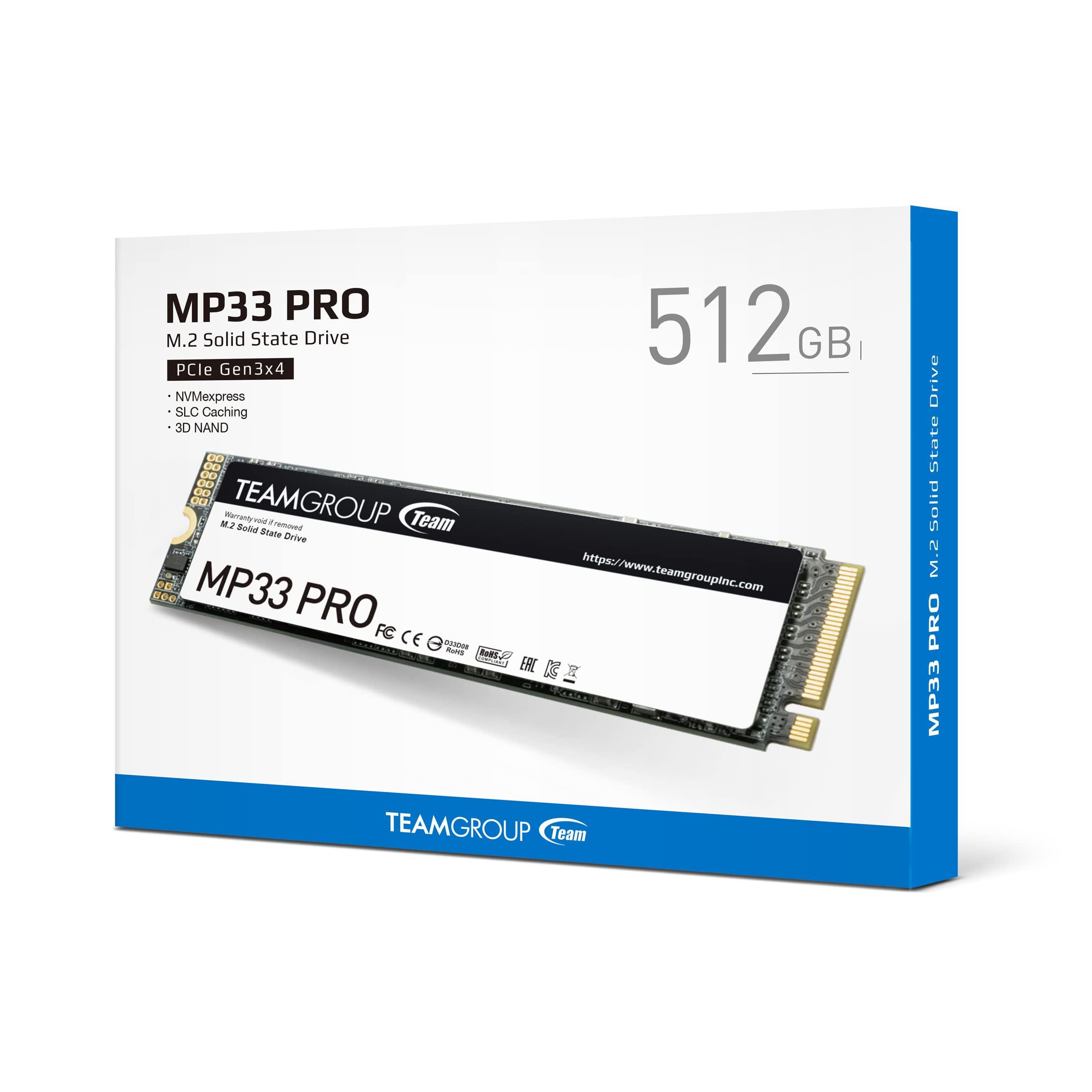 TEAMGROUP TEAMGROUP MP33 PRO 512GB SLC Cache 3D NAND TLC NVMe 1.3 PCIe Gen3x4 M.2 2280 Internal SSD (Read Speed up to 3500MB/s) 256TBW Compatible with Laptop & PC Desktop TM8FPD512G0C101