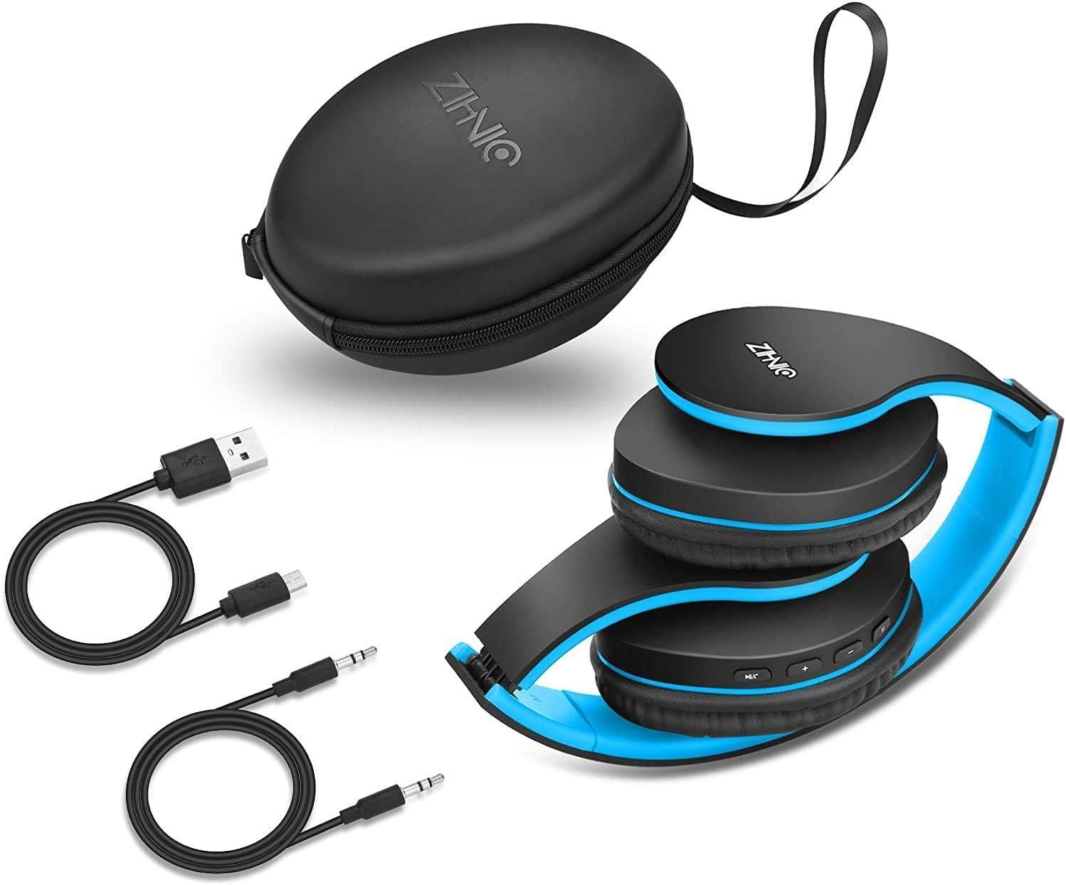 ZIHNIC ZIHNIC Bluetooth Headphones, Foldable Wireless and Wired Stereo Headset Micro SD/TF, FM for Cell Phone,PC,Soft Earmuffs &Light Weight for Prolonged Wearing (Black/Blue)