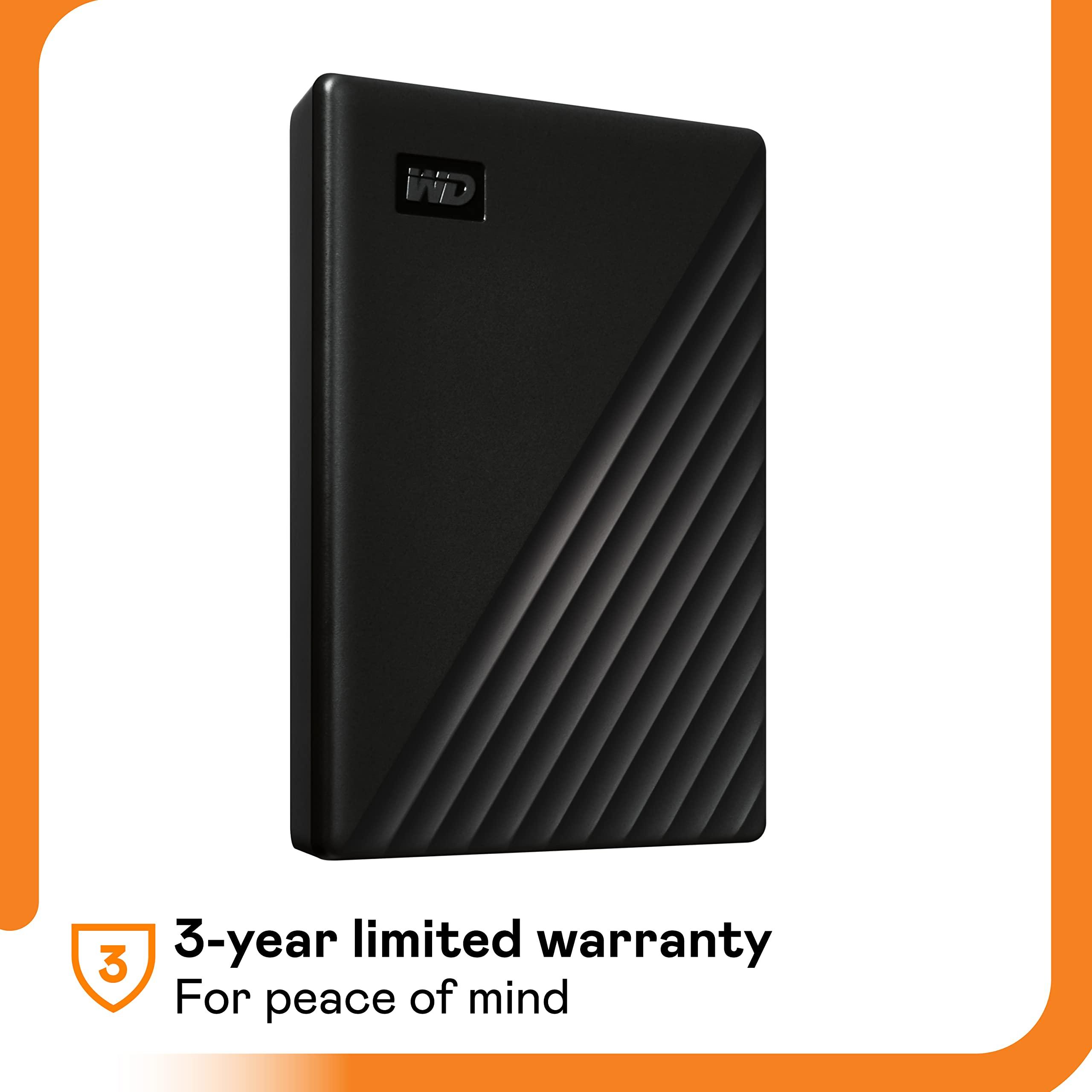 Western Digital WD 5TB My Passport, Portable External Hard Drive, Black, backup software with defense against ransomware, and password protection, USB 3.1/USB 3.0 compatible - WDBPKJ0050BBK-WESN