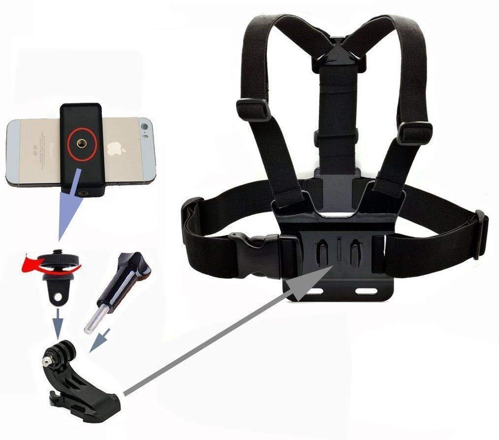 Supkeyer Action Camera Accessories Handlebar Head Chest Mount Strap Harness Adaptor with Cell Phone Clip for Gopro Hero/iPhone 15 14 13 12 11 Pro Max