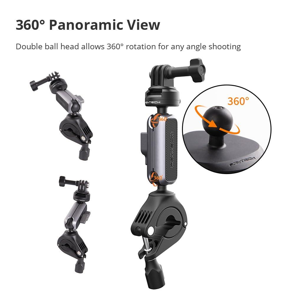 PGYTECH PGYTECH CapLock Bike Motorcycle Handlebar Mount for DJI OSMO Action 5 Pro/4/3/Pocket 3, for Gopro Hero 13/12/11, for Insta360 Ace Pro 2/X4/X3/ONE RS, Action Camera Phones with 1/4\"-20 Thread Adapter