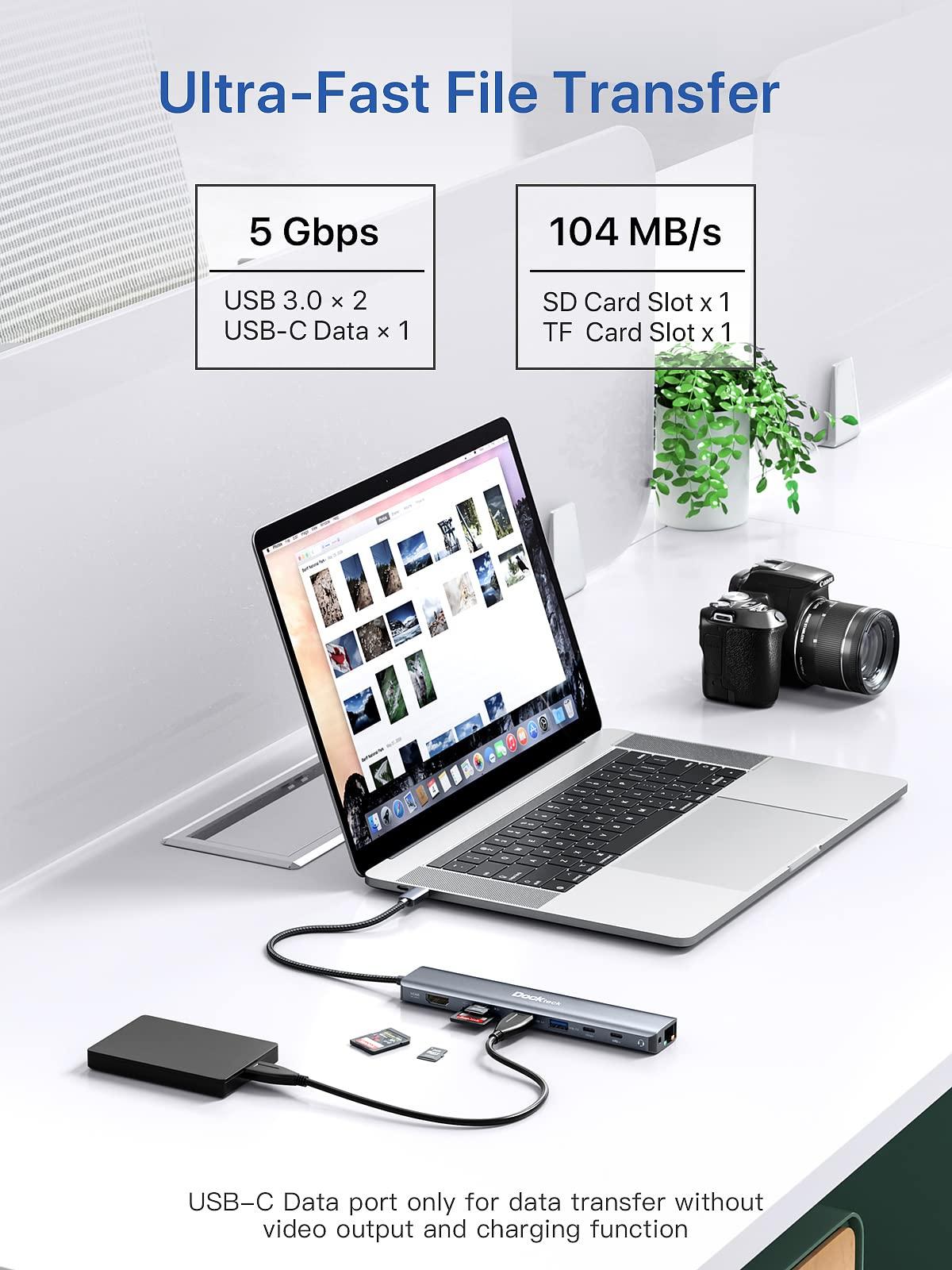 dockteck 9 in 1 USB C Hub Bundle with USB C to USB A Cable 5FT