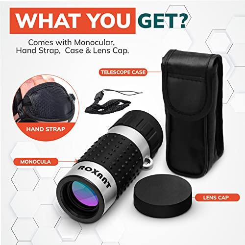 ROXANT Roxant Monocular Telescope - High Definition Ultra Light Pocket Telescope - Includes Compact Monocular, Neck Strap & Cleaning Cloth, Monoculars for Adults, High Powered Handheld Telescope