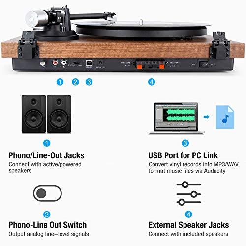1 BY ONE 1 BY ONE Bluetooth Turntable HiFi System with 36 Watt Bookshelf Speakers, Patend Designed Vinyl Record Player with Magnetic Cartridge, Bluetooth Playback and Auto Off