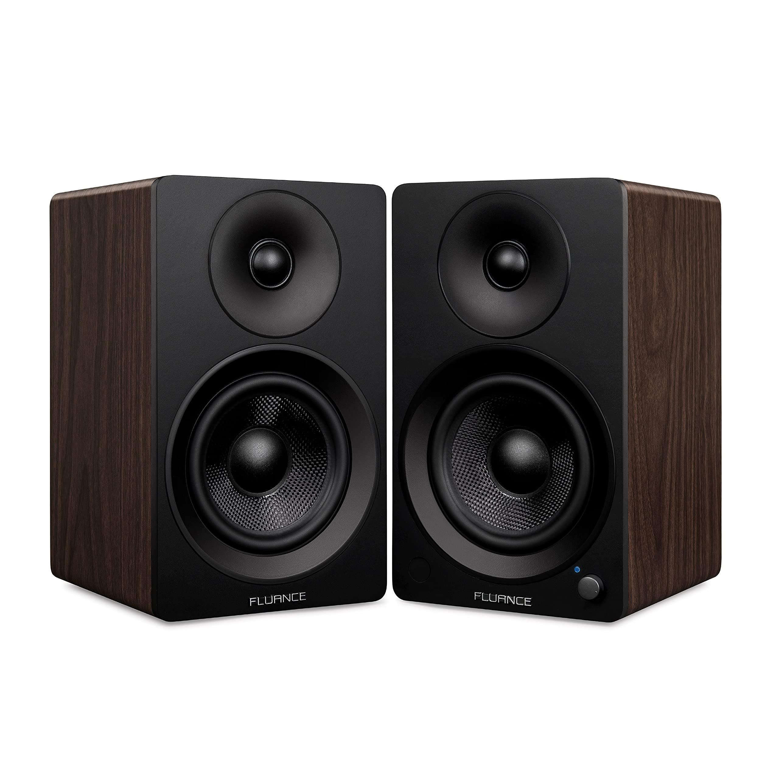 Fluance Fluance Ai61 Powered 6.5" Stereo Bookshelf Speakers and DB10 10" Low Frequency Ported Front Firing Powered Subwoofer with 15 Feet RCA Ultimate Performance Collection Subwoofer Cable (Natural Walnut)