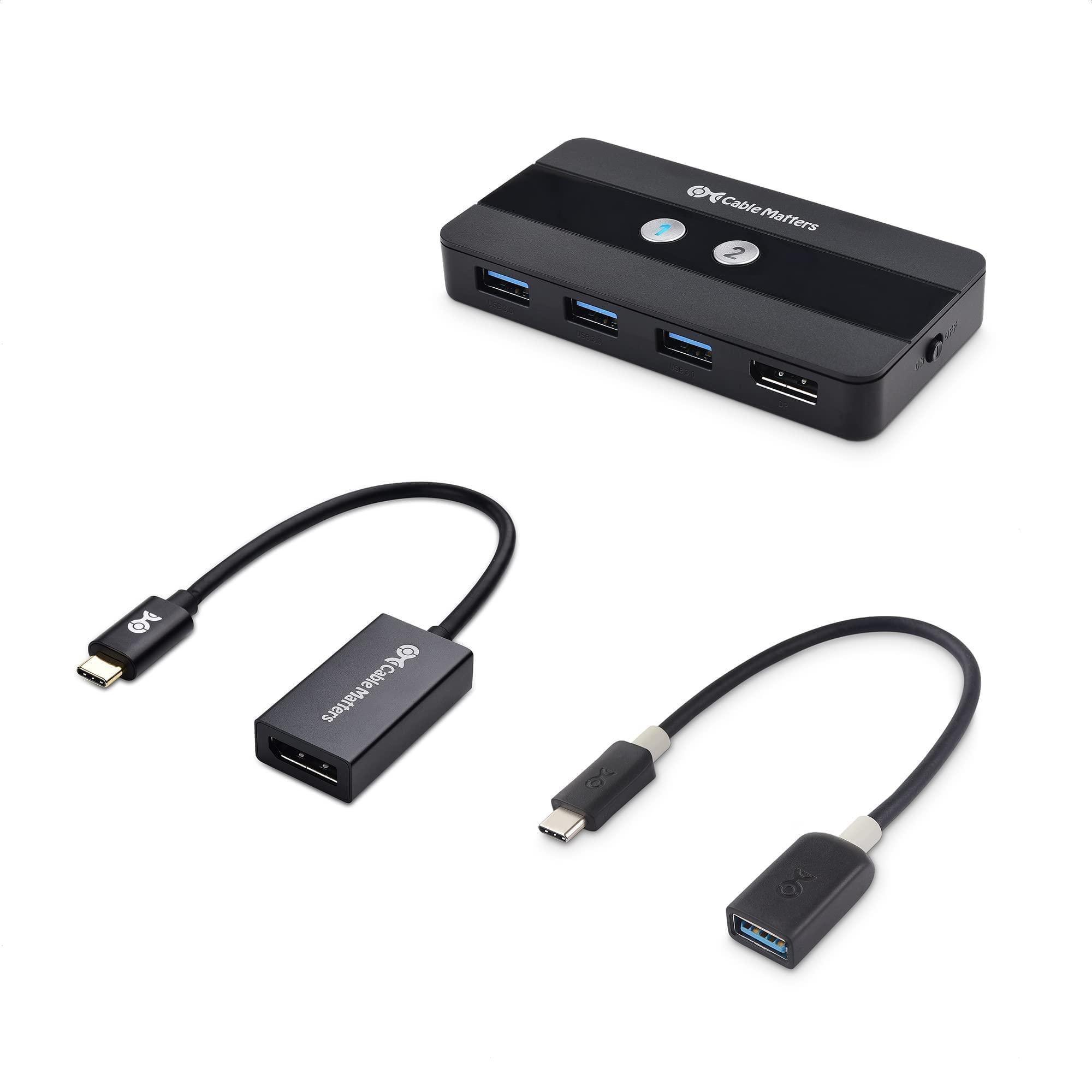 Cable Matters Cable Matters USB 3.0 KVM Switch DisplayPort 1.4 for 2 Computers, USB C to DisplayPort 1.4 Adapter, and USB C to USB Adapter Bundle