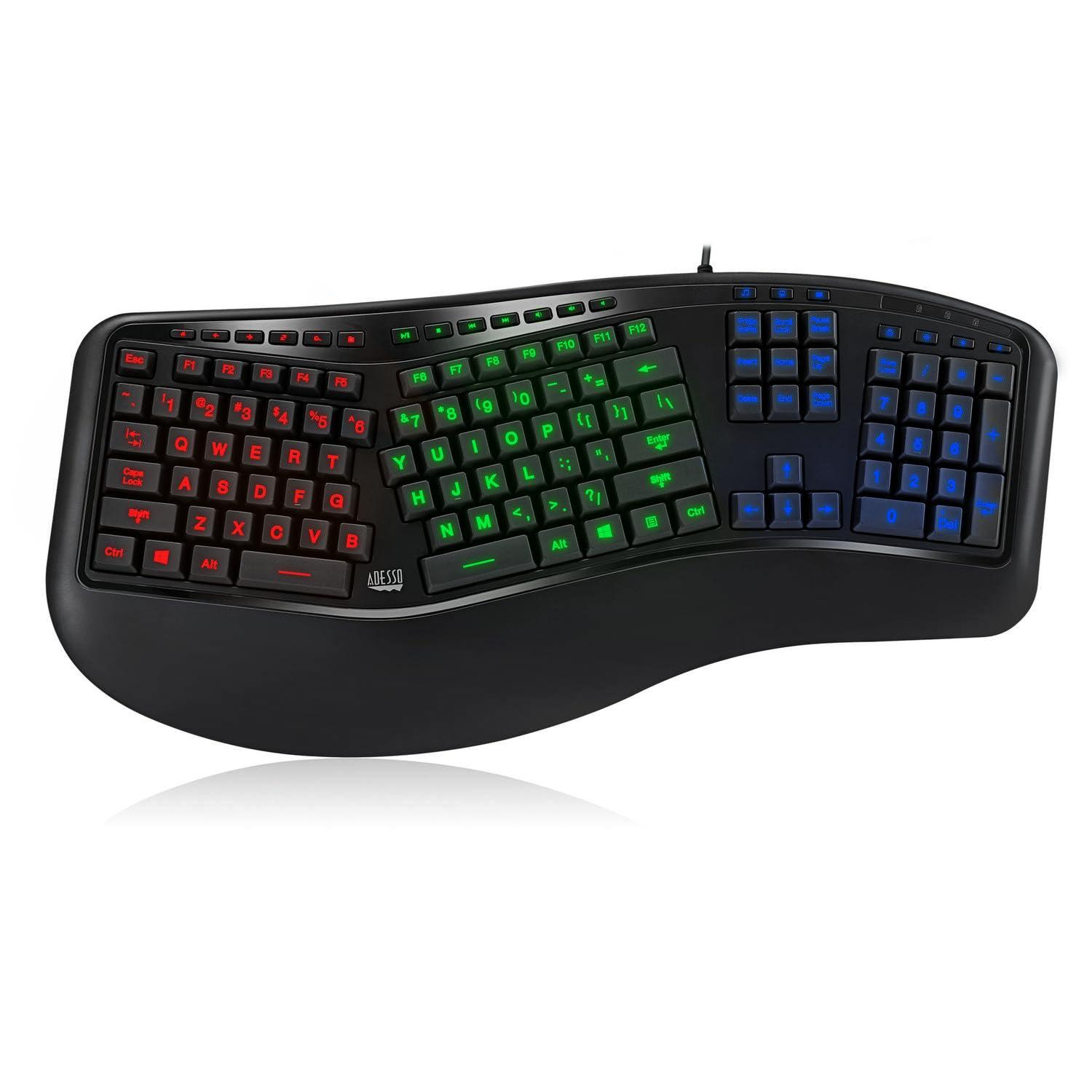 Adesso Adesso Tru-Form 150 3-Color Illuminated Ergonomic Keyboard AKB-150EB