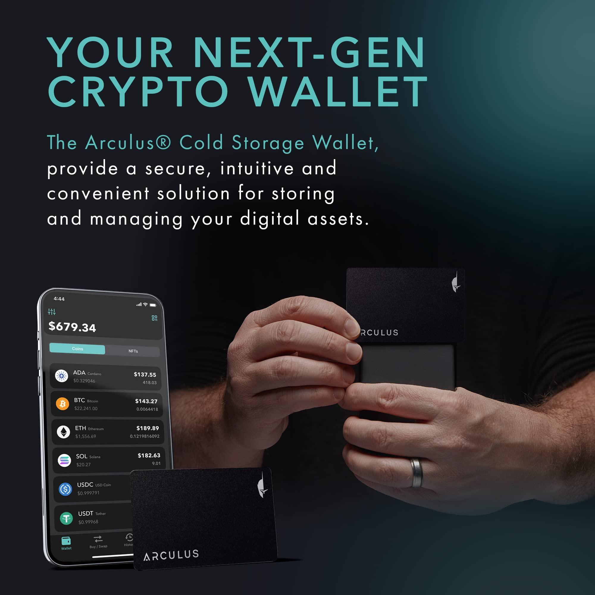 Arculus Arculus Crypto Cold Storage Wallet, Secure Bitcoin Wallet, Crypto Hardware Wallet for NFTs, Ethereum, Bitcoin, Cardano & Other Cryptocurrencies, 3-Factor Authentication, Black
