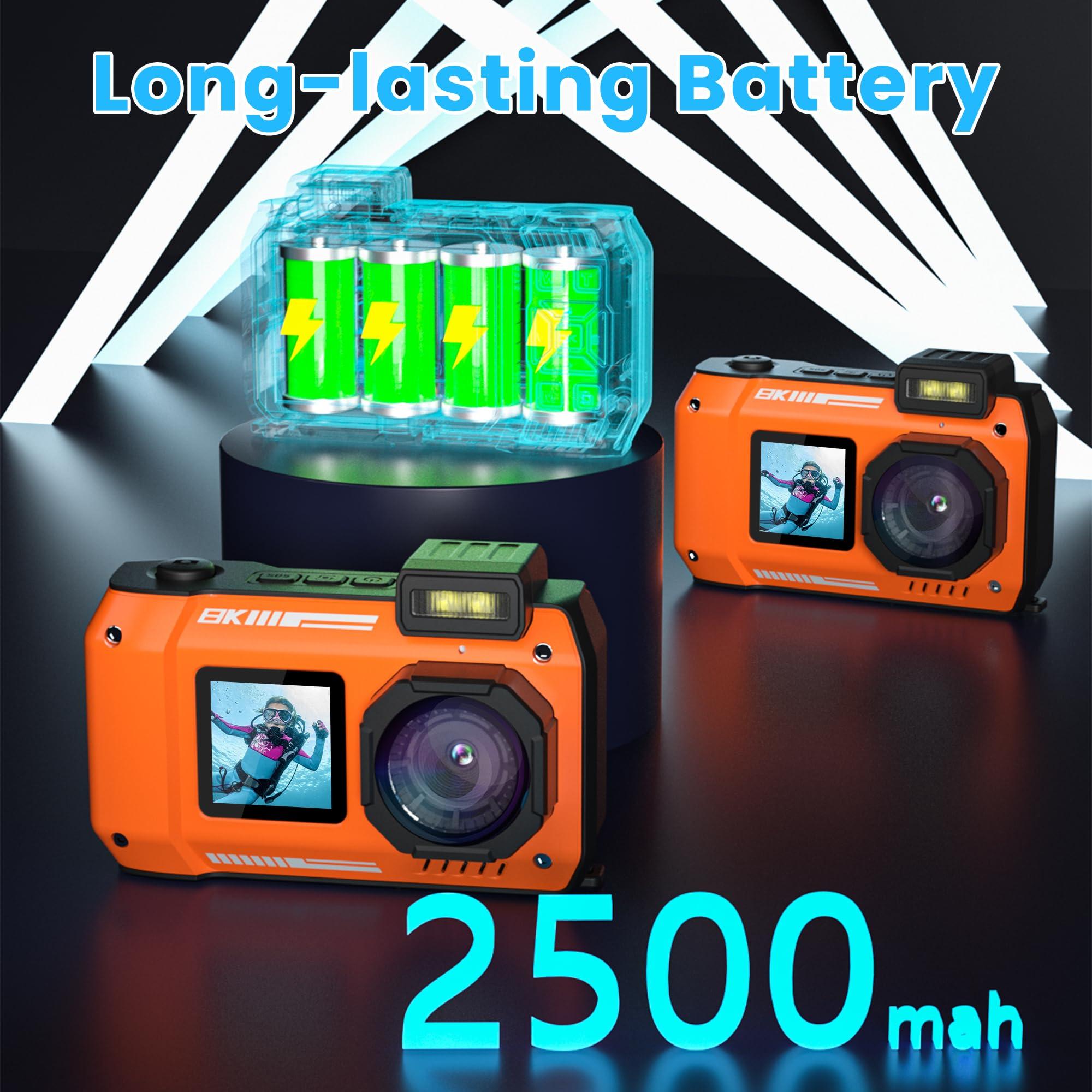 KitkidKind 8K 70MP Digital Camera with 64G Card 33FT Underwater Camera Waterproof Camera Rugged Dustproof Shockproof for Snorkeling 18X Zoom Autofocus Selfie Dual-Screen Camera Snorkeling Point and Shoot Camera
