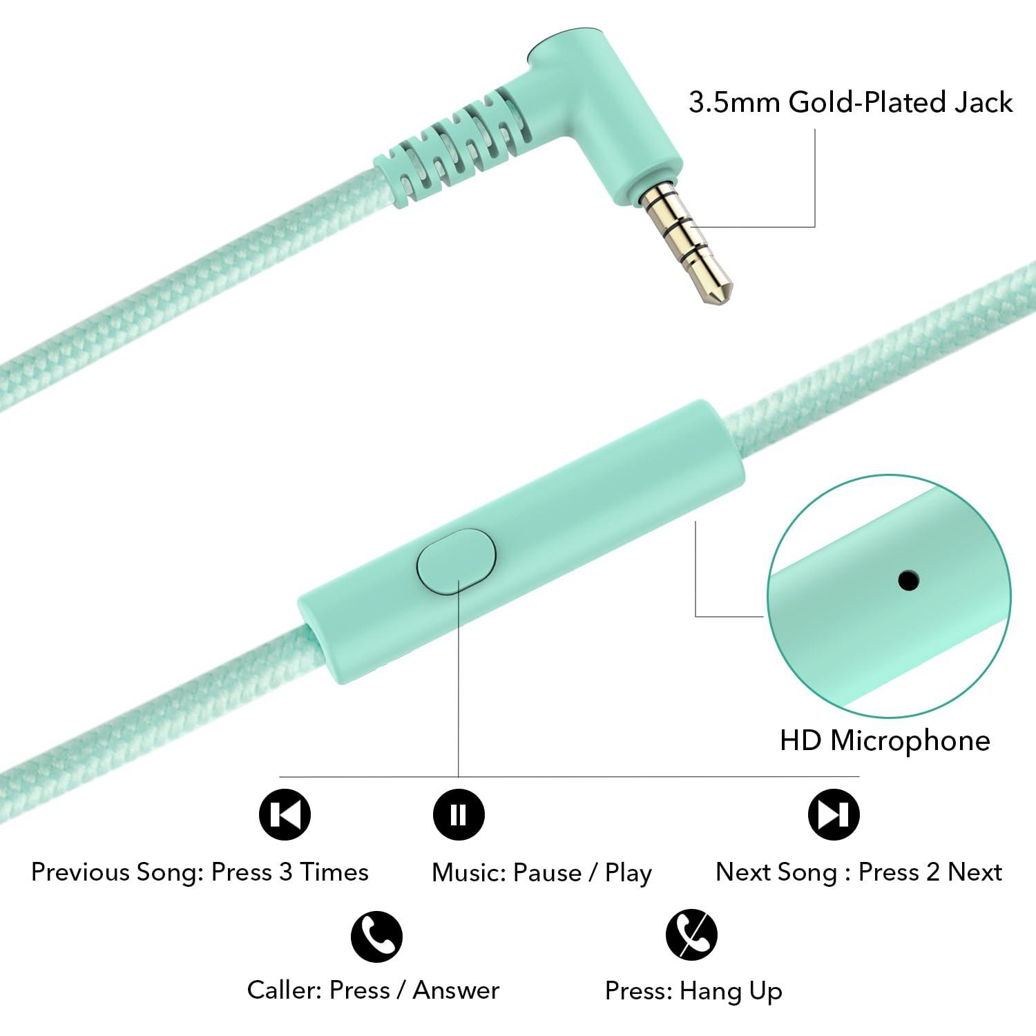 RORSOU RORSOU R10 Over-Ear Headphones with Microphone Lightweight Folding Stereo Bass Headset with 1.5M No-Tangle Cord Portable Wired Headphones for Smartphone Tablet Computer Green