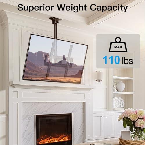 PERLESMITH PERLESMITH Ceiling TV Mount for 26-65 inch Flat Screen Displays, Hanging Adjustable Ceiling TV Bracket Fits Most LCD LED OLED 4K TVs, Pole Ceiling Mount Holds up to 110lbs, Max VESA 400x400mm, PSCM2