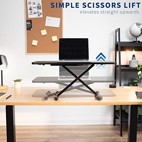 VIVO VIVO Black Small Single Top 28 inch Standing Desk Converter, Tabletop Sit to Stand Monitor Riser with Scissor Lift Height Adjustment, DESK-V011F