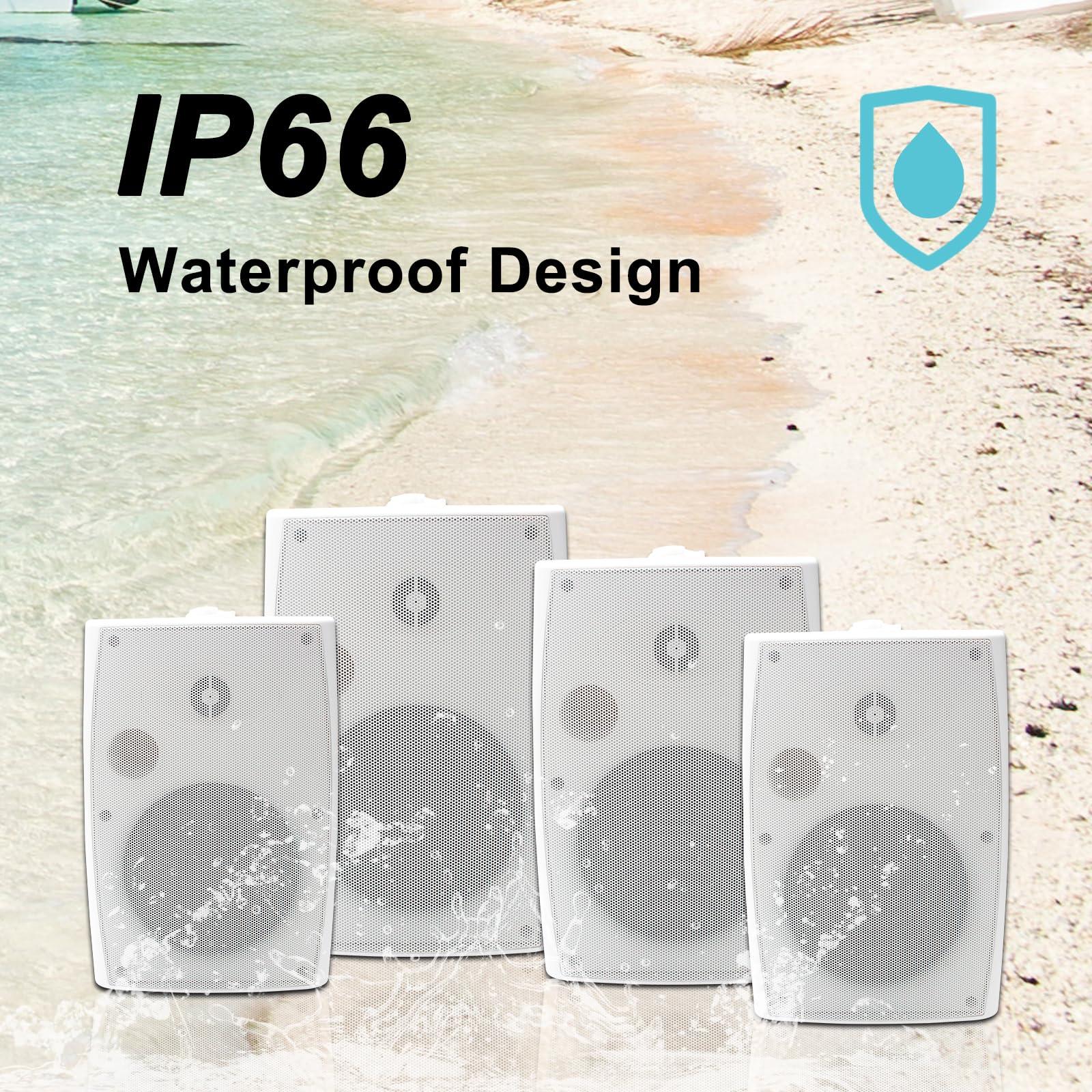 Herdio Herdio 6.5 Inch 800W Outdoor Bluetooth Speakers Wired Waterproof with Multifunctional Amplifier, Wall Mount Speakers for Patio Home Poolside Deck Backyard(4 Speakers,White)