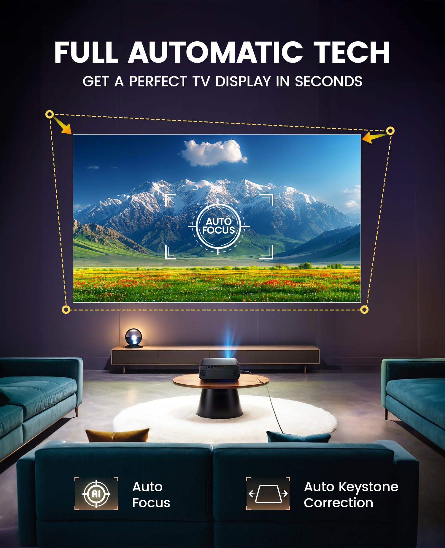 WiMiUS [Auto Focus/4K Support] Projector with WiFi 6 and Bluetooth 5.2, 600ANSI Native 1080P Outdoor Movie Projector, WiMiUS P62 Auto 6D Keystone & 50% Zoom, Smart Home Projector for iOS/Android/TV Stick