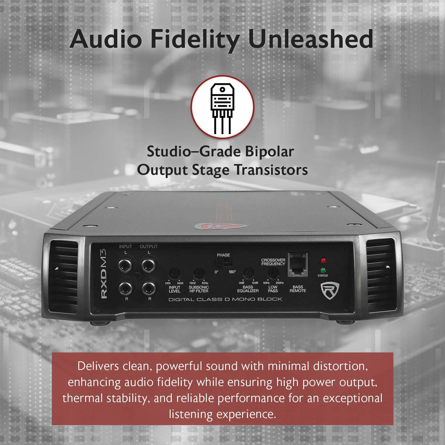 Rockville Rockville RXD-M3 4000W Mono 1-Ohm Car Amplifier, High-Speed MOSFET, Adjustable 12dB Crossover, LED, Remote Sub Control, Perfect for Car Audio and Subs