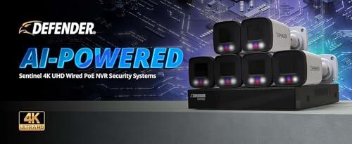 Defender Defender AI Powered Sentinel 4K Wired PoE Security Camera System with 12TB 16Ch NVR, 16 Outdoor Surveillance Metal 8MP/4K Cameras, Smart AI Human Detection, Blue-Red Flashing Deterrence, Mobile App