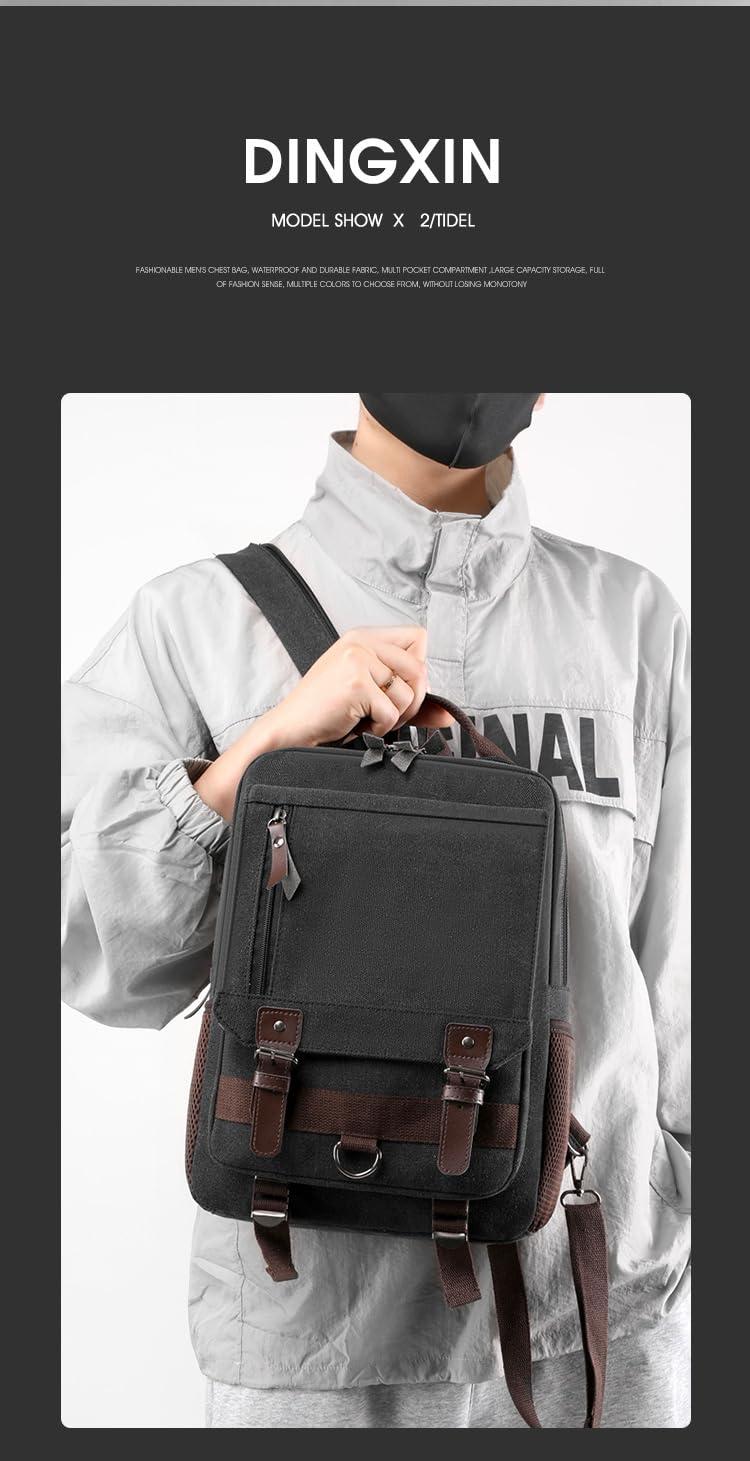 Generic Vintage Canvas Laptop Backpack, Travel Backpack for Women Men, Canvas Crossbody Bags,Shoulder Bags (Black)