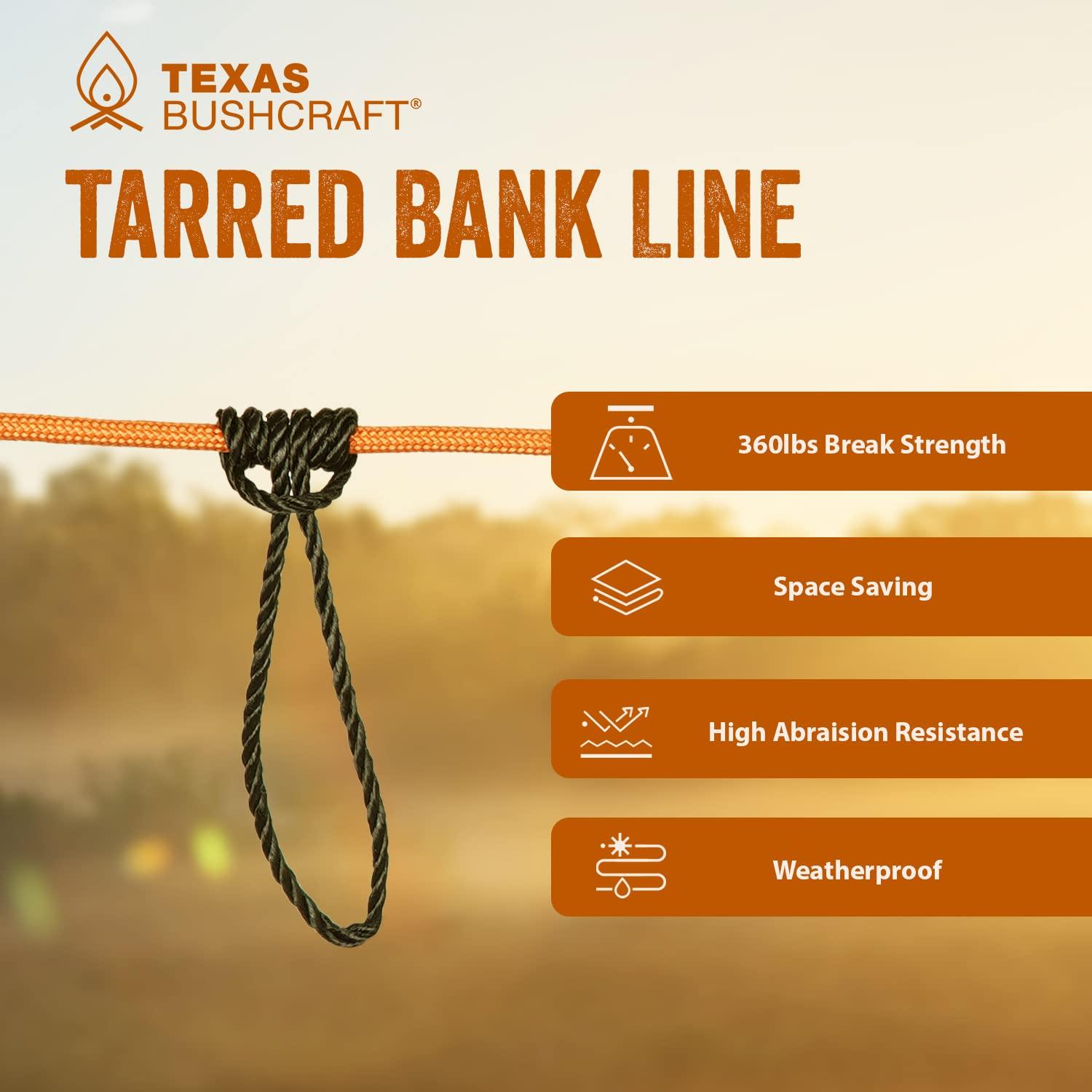 Texas Bushcraft Texas Bushcraft Tarred Bank Line Twine - #36 Black Nylon String for Fishing, Camping and Outdoor Survival Strong, Weather Resistant Bankline Cordage for Trotline (1/4 lb - #36 (131 ft), Braided)