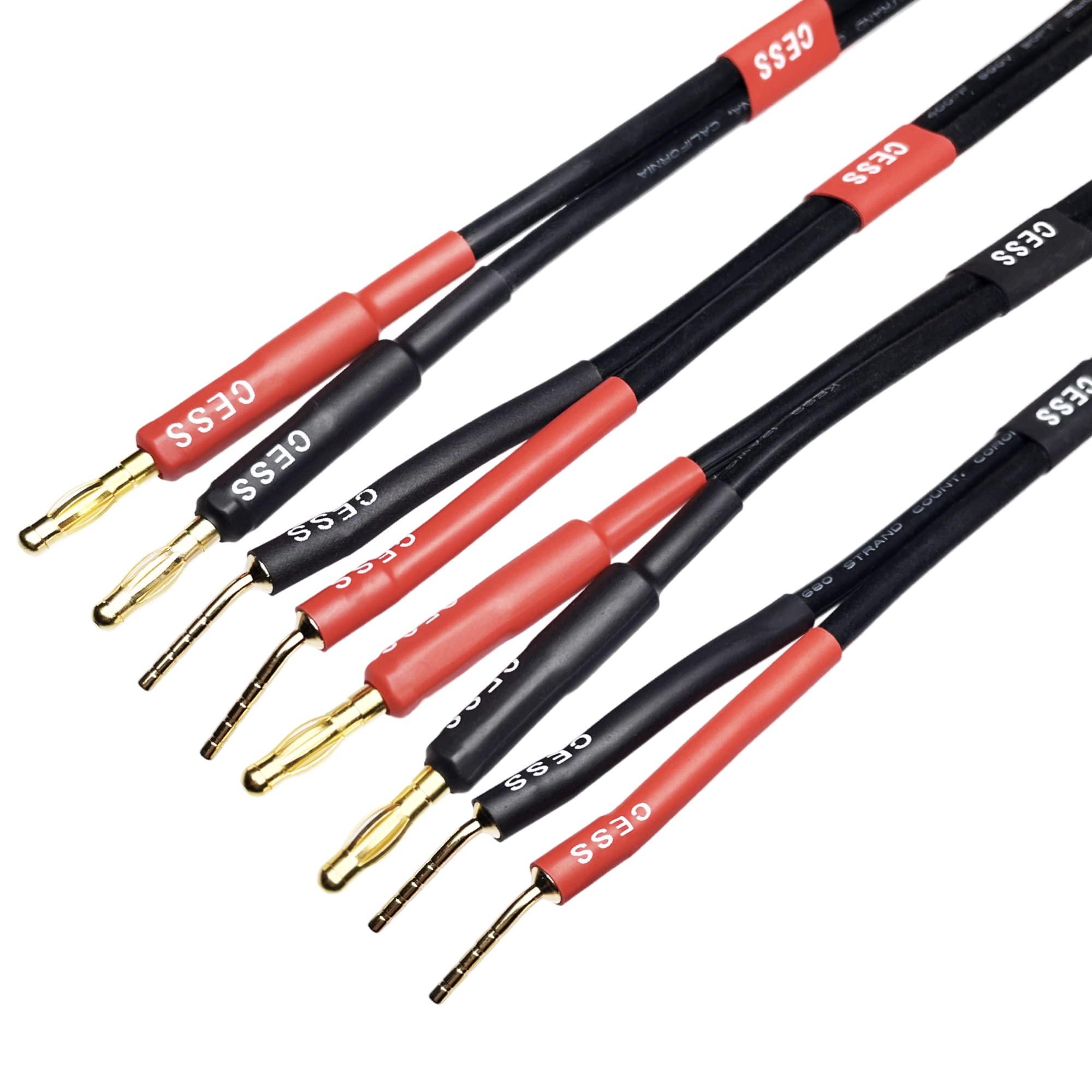 CNCESS CESS-119-6f Banana Plugs to Pin Type Plugs 12AWG 680 Strand Count Super Soft Silicone Wire Speaker Cable (6 Feet)