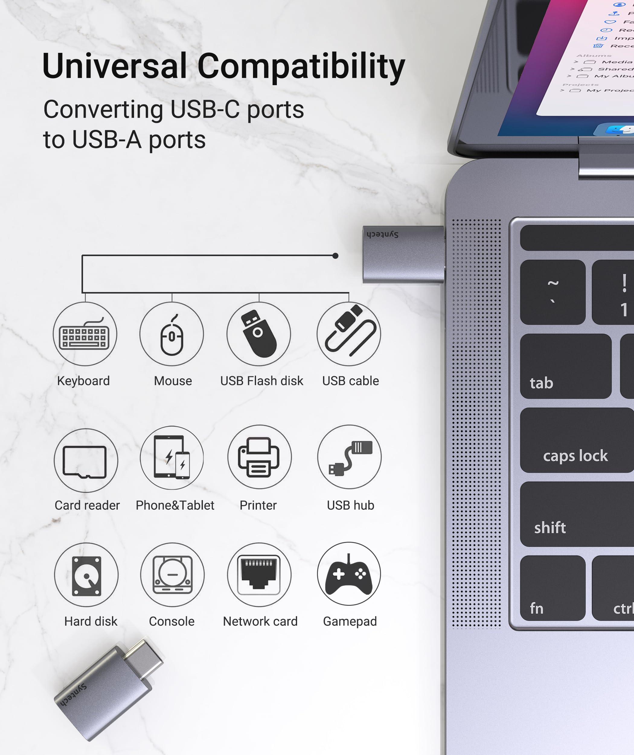 Syntech Syntech USB C to USB 3.2 Adapter (2 Pack), 10Gbps USB 3.2 Gen 2 Fit Side by Side & USB C to USB Adapter (2 Pack)-White