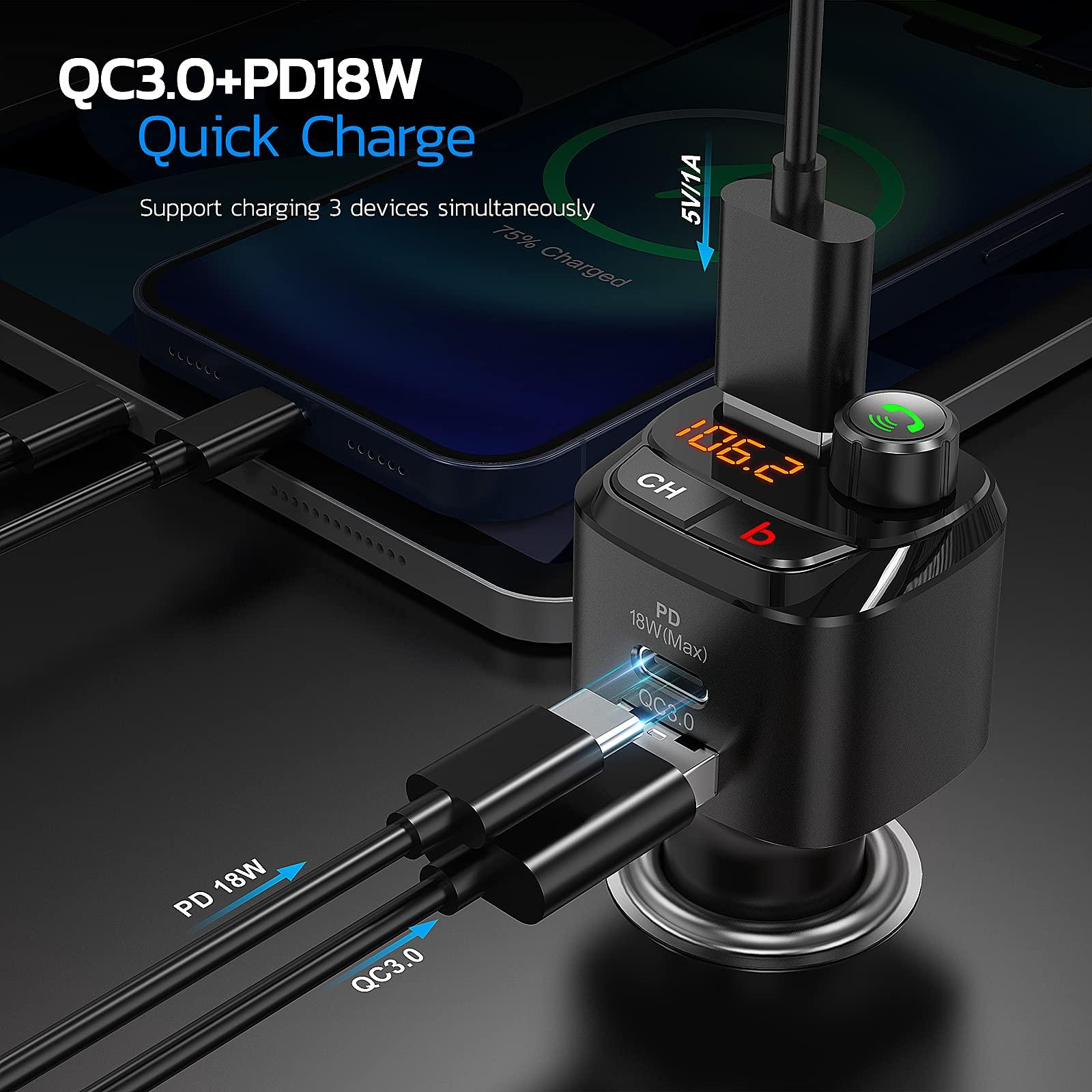 Nulaxy Nulaxy Bluetooth 5.0 FM Transmitter for Car, QC3.0 & USB-C PD 18W Wireless Bluetooth Radio Adapter Music Player/Car Kit with Bass Booster, Hands-Free Calls-NX12