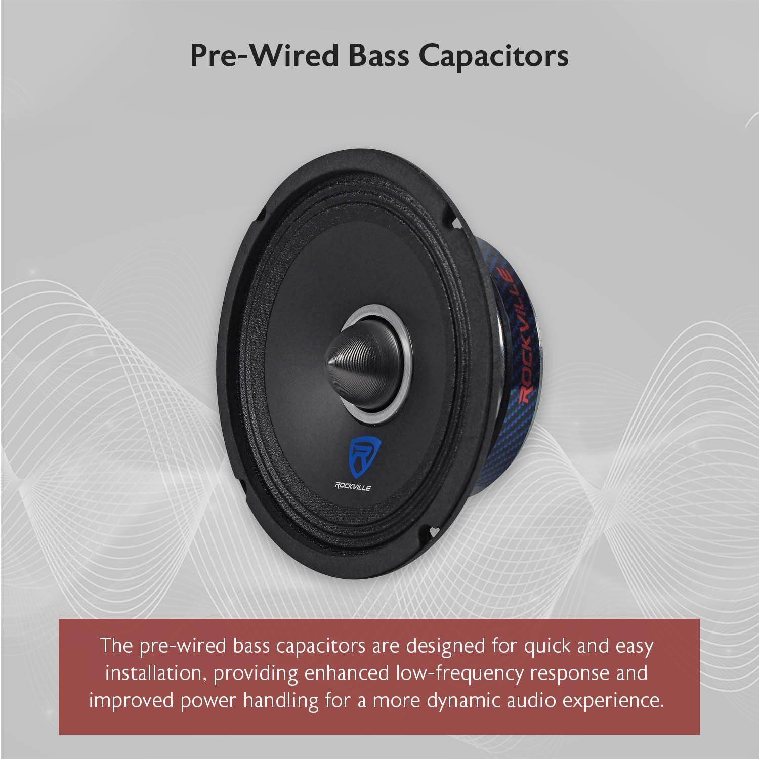 Rockville Rockville RXM64 6.5\" Mid-Range Car Speaker, 150W Peak/75W RMS, 4 Ohm, CEA Compliant, Crossover, With Grille, Loud and Clear, Perfect for Car Audio