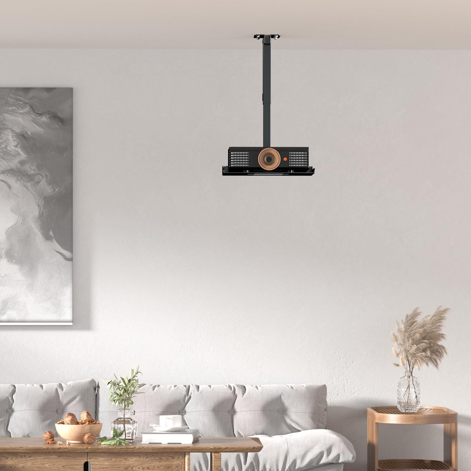 PUTORSEN PUTORSEN Adjustable Projector Ceiling Mount,Universal Projector Shelf for Ceiling and Wall, Holds up to 22lbsNo Hole Installation, Hidden Cable Routing, Black