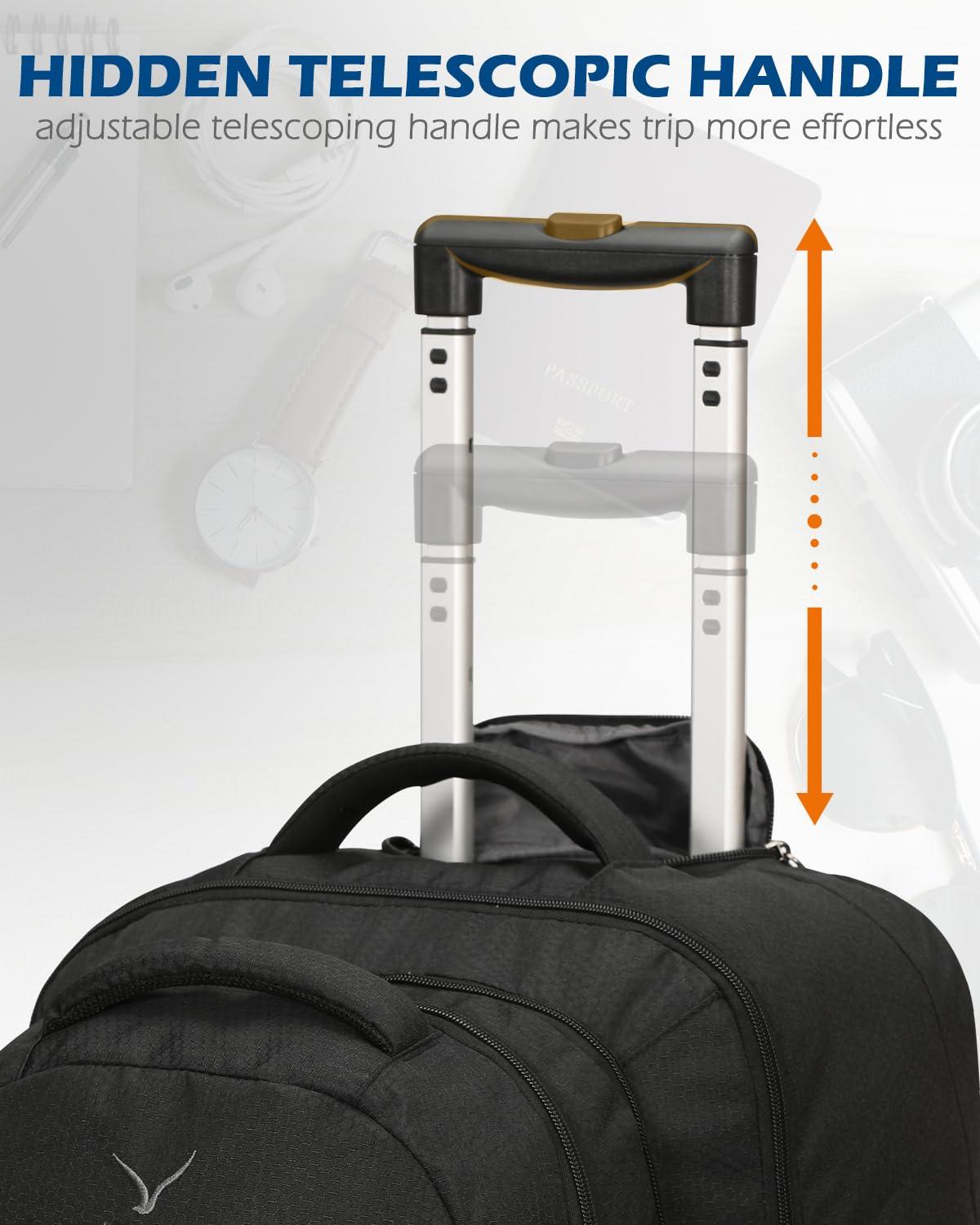 Hynes Eagle Hynes Eagle 2 in 1 Travel Backpack 22 inches Carry on Luggage 63L Rolling Backpack for Men Women with Packing Cubes 3PCS Set Black Waist Pack Beige