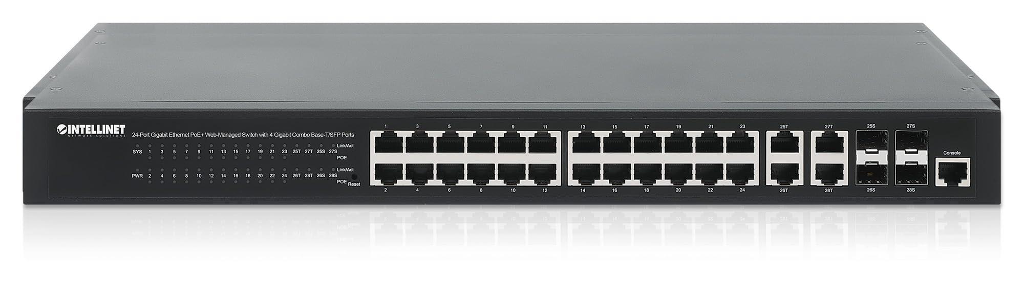 Intellinet Intellinet 24-Port Gigabit Ethernet PoE+ Web-Managed Switch with 4 Gigabit Combo Base-T/SFP Ports, 370W, Endspan, 19" Rackmount - 561426