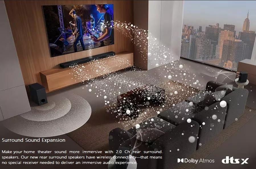 LG LG S70TR Soundbar with Dolby Atmos ans Rear Surround Speakers 5.1.1 Channel, Perfectly Matches The QNED TV, Sound 3D, Auto Power, Wireless Dolby Atmos, True Wireless connectivity, Wow Orchestra