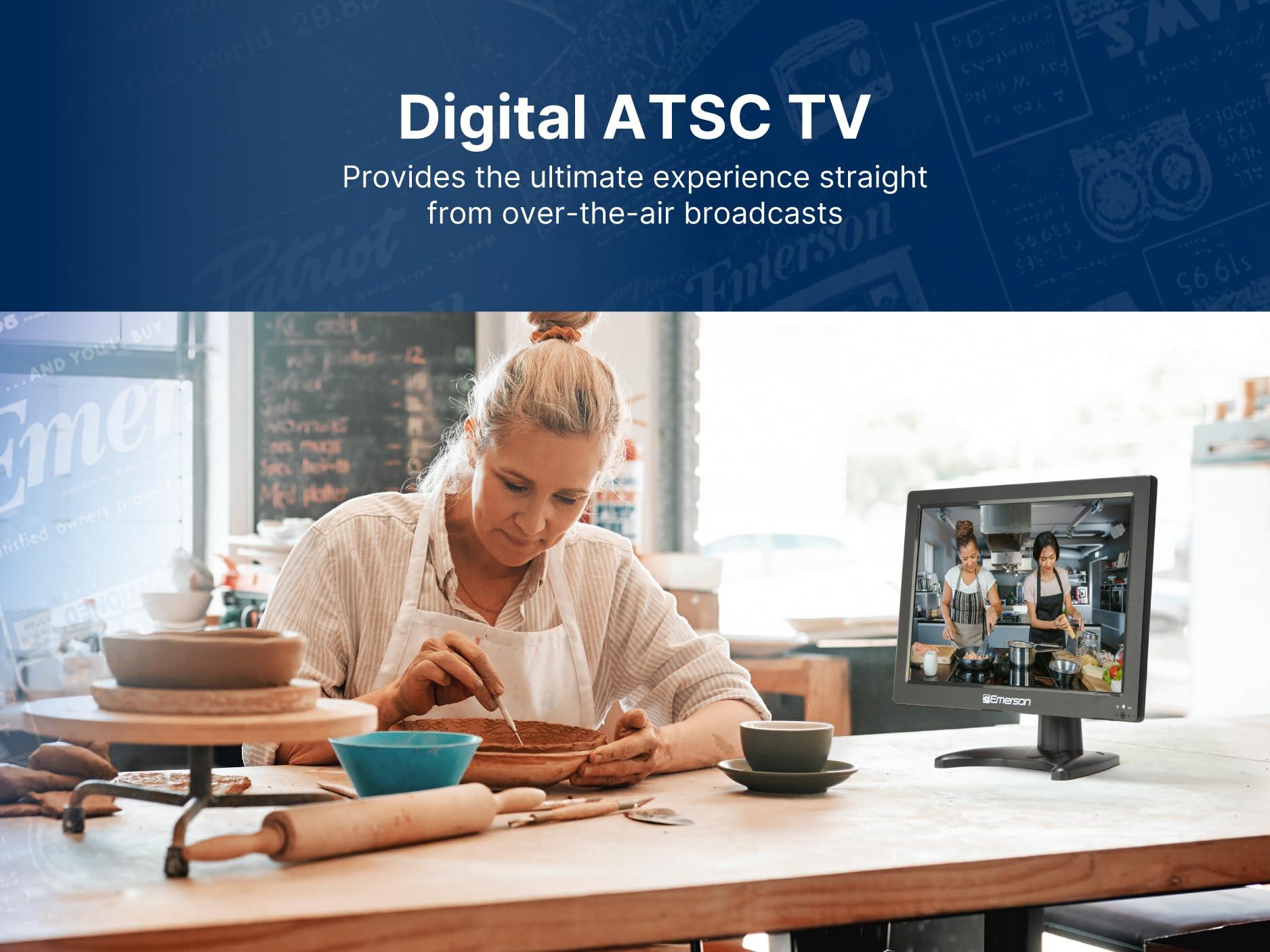 Emerson Emerson ET-1300 13.3" Portable Digital TV with Built-in Rechargeable Battery, DC Car Adapter, HDMI, USB, and AV Inputs, Crystal-Clear HD Display, Compact for Travel, Tailgating, and Camping