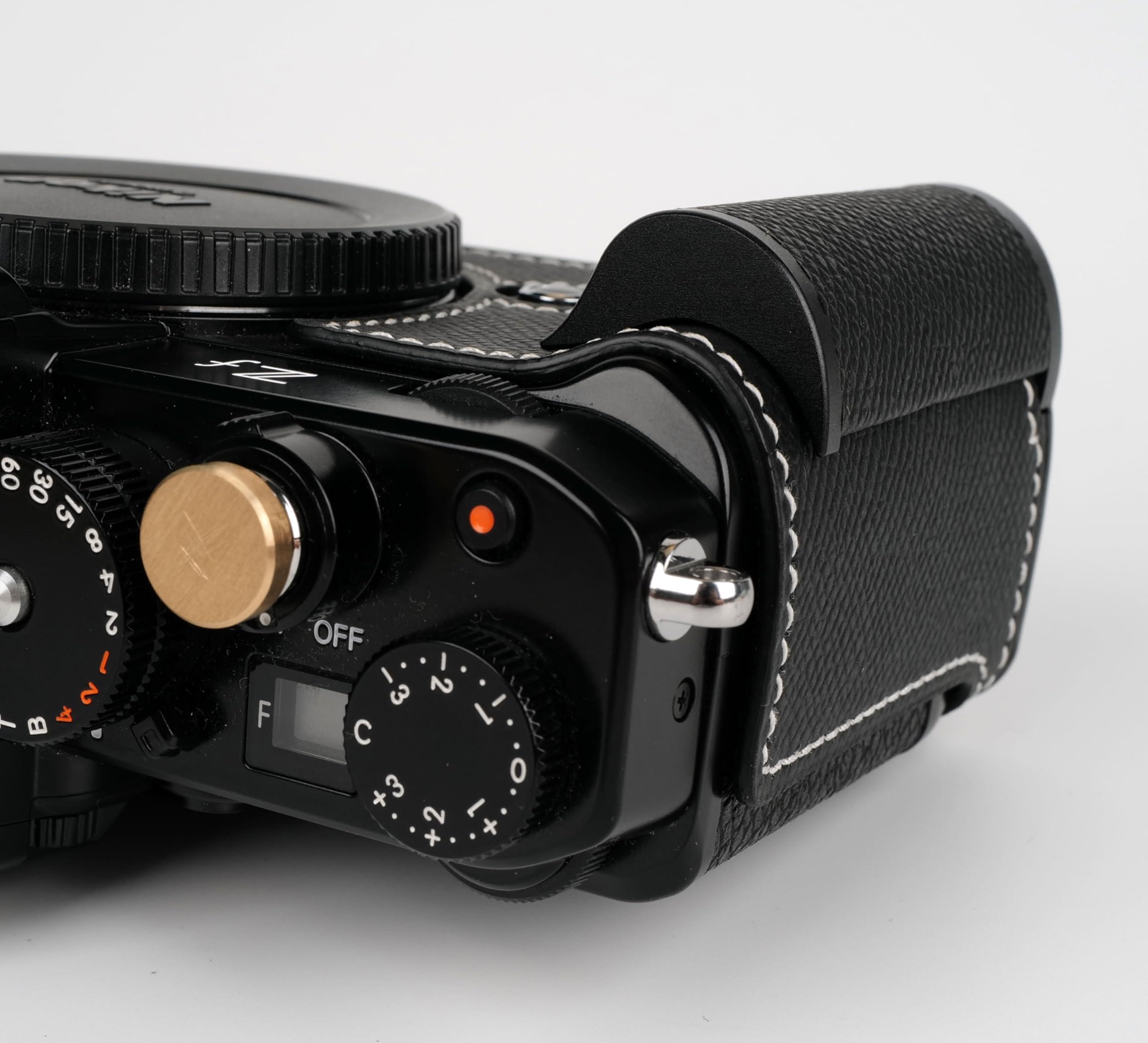 Uchandmade Uchandmade Handmade Genuine Leather Camera Half Case for Nikon ZF/Nikon ZF Camera Case/Nikon ZF Case - Top Layer Cowhide Body + Metal Base Plate + Hand Shank Design (Black)