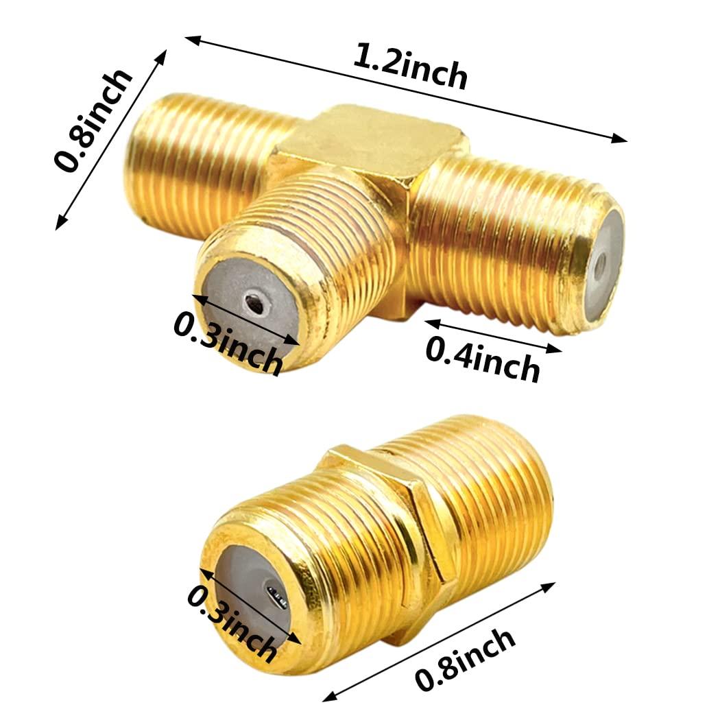 CKANDAY 10 Pack RG6 Coax Coaxial Cable Extender and F Type RG6 Female to 2 Female 3 Way Coax Cable T Splitter Adapter, Coaxial Cable Connector T shape and Female to Female for TV Video VCR Antenna Satellite