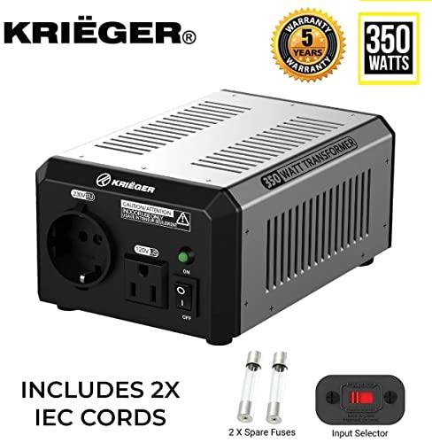 K KRIËGER Krieger 350 Watt Voltage Transformer, 110/120V to 220/240V Step Up Step Down Voltage Converter with AC Outlets, MET Approved Under UL, CSA