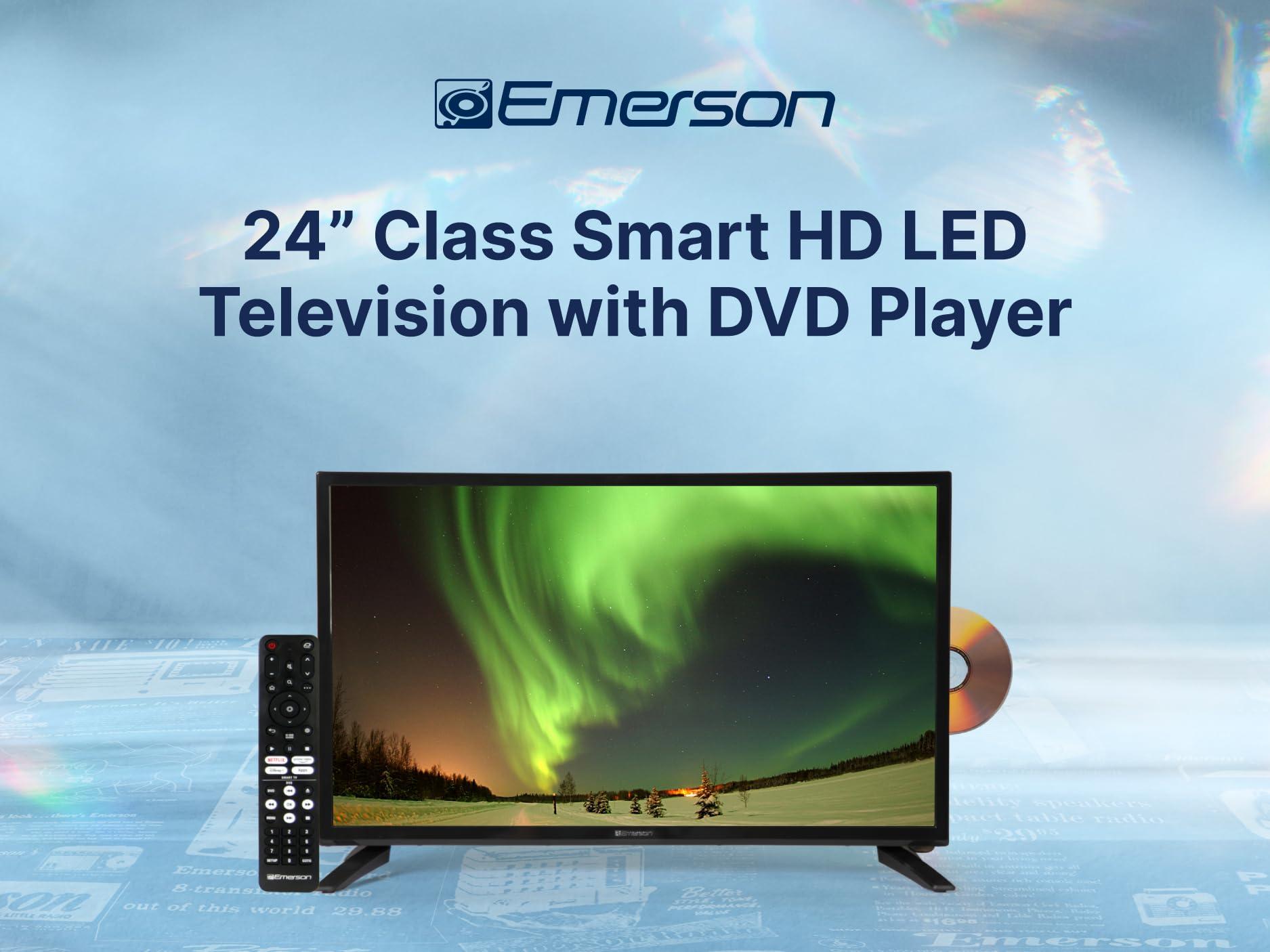 Emerson Emerson ESTD-2400 24" Class HD Smart TV with Built-in DVD Player | 720p LED Display, Wi-Fi Streaming, HDMI, USB & RCA Inputs | Space-Saving Design, Wall Mountable, Includes Remote Control