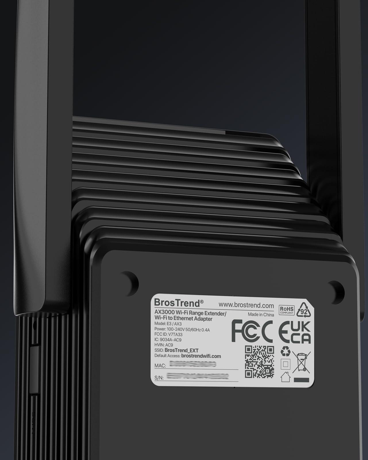 BrosTrend BrosTrend AX3000 WiFi 6 Range Extender Booster with Gigabit Port, WiFi Booster Repeater, Dual Band Repetidor WiFi 6, WiFi 6 Extender Signal Booster for Home Up to 2200 sq.ft. & 45 Devices, Easy Setup