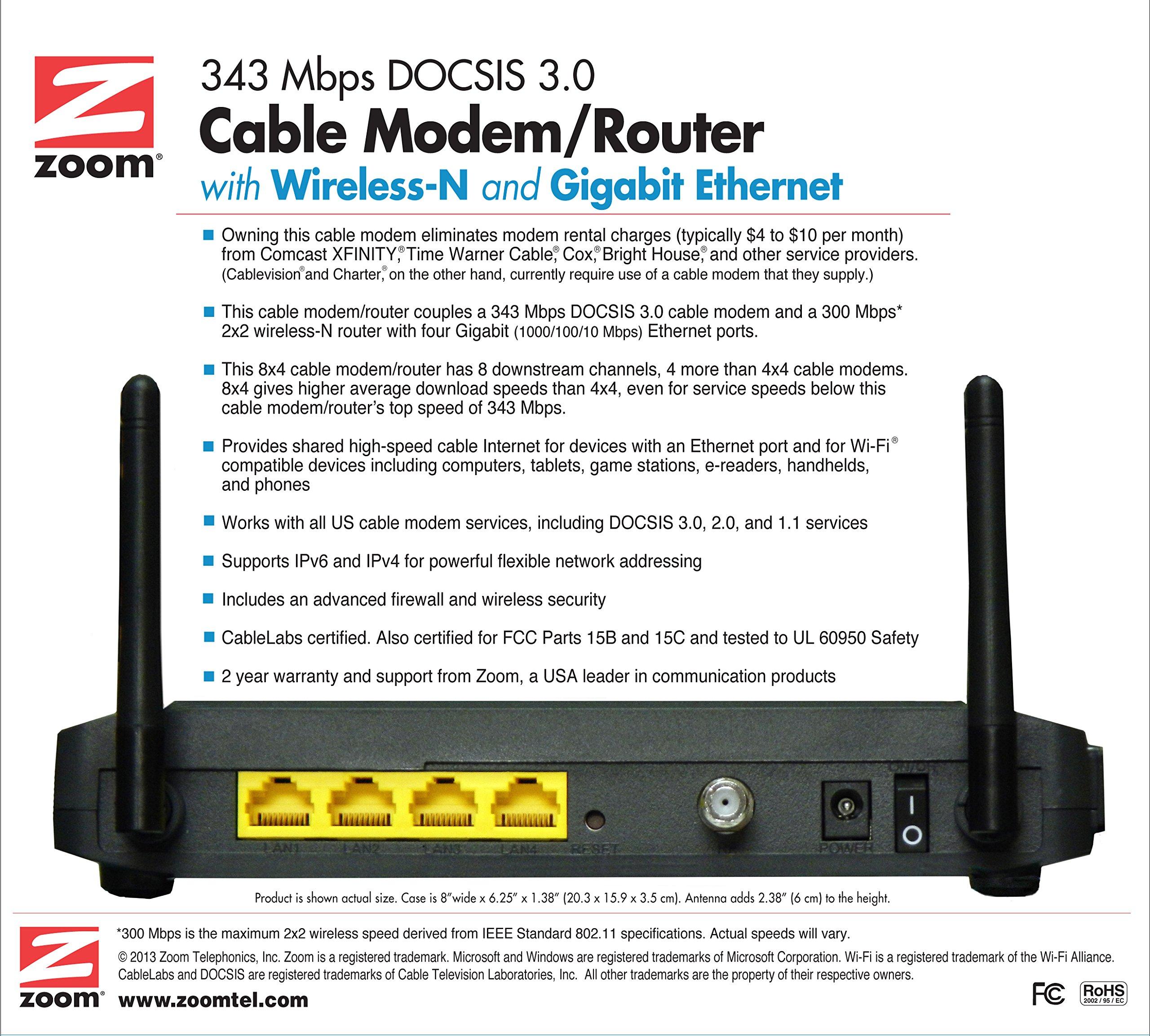 Zoom ZOOM DOCSIS 3.0 Cable Modem and Wireless-N Router (5352-00-00)