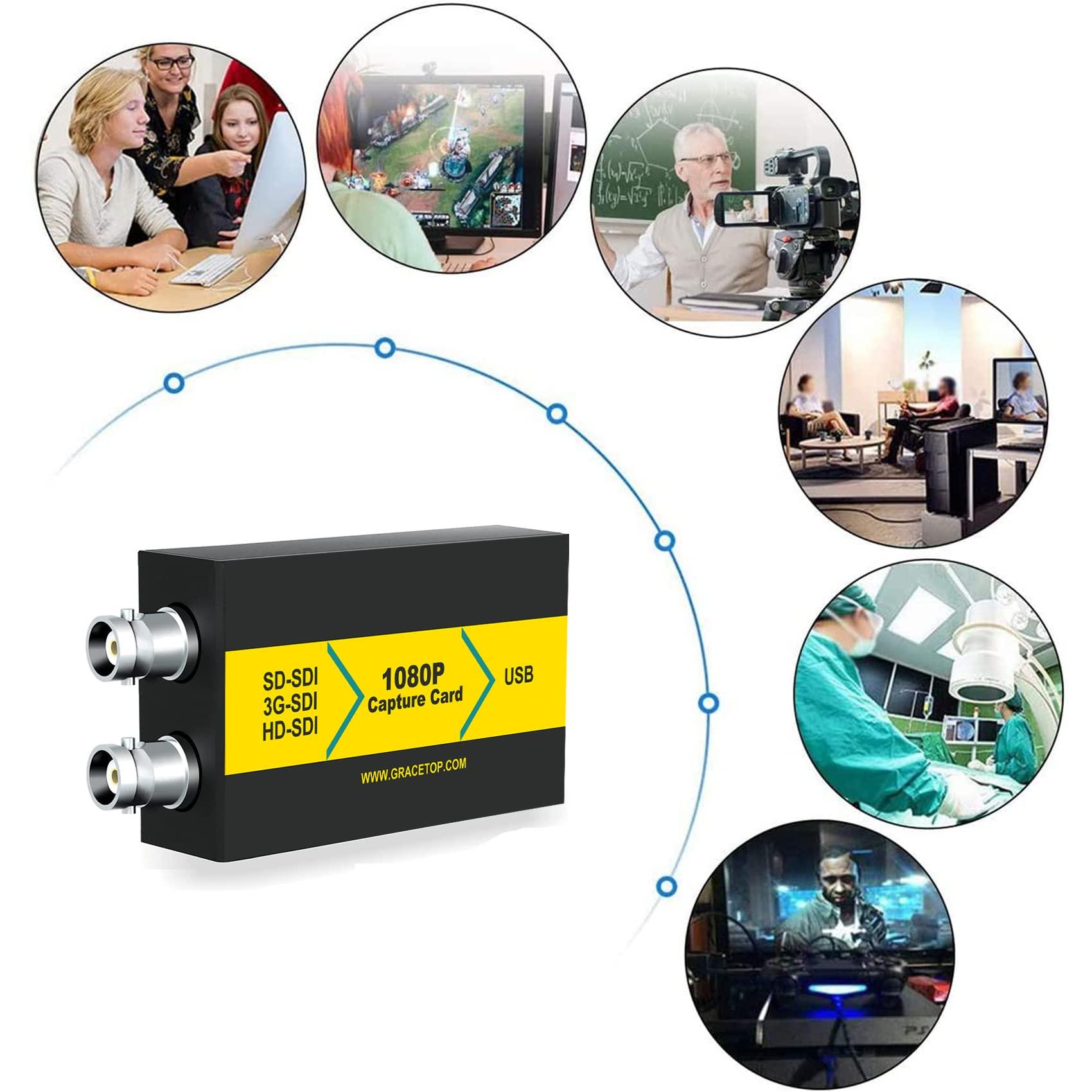 ABUNRO SDI to USB 3.0 Video Capture Device with HDMI Loopout, SDI Capture Card for Game Streaming Video Recording for Windows, Linux, OS