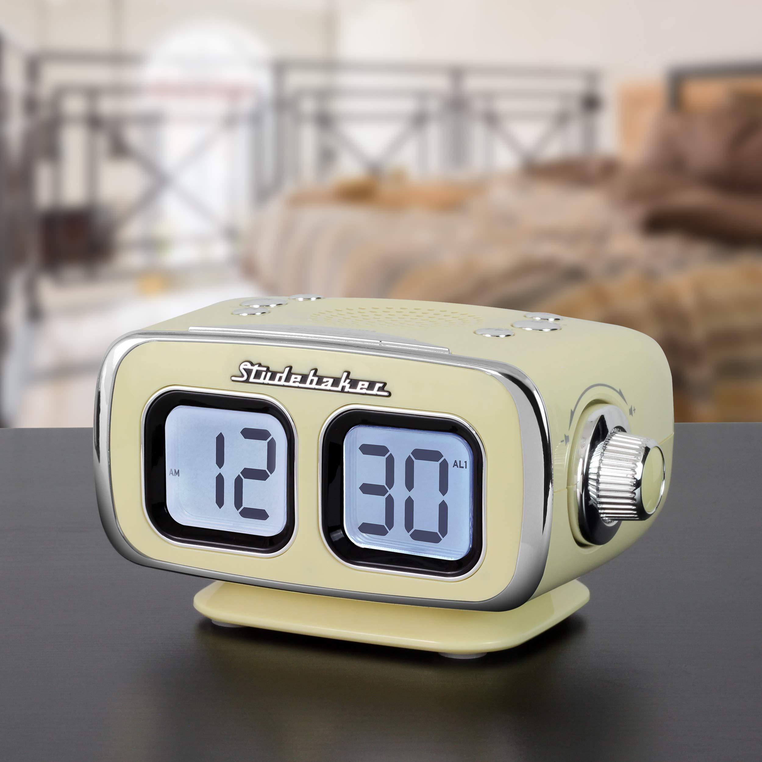 Studebaker Studebaker Large Display LCD AM/FM Retro Clock Radio USB Bluetooth Aux-in Bedroom Kitchen Counter Small Footprint (Cream)