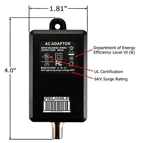 Reliable Cable Products Reliable Cable Power Supply, High Efficiency OEM Replacement Wall Mount Adapter for CATV Drop Amplifiers 15V 500mA (0.5A) with F-Type Connection, DoE Level VI Rated